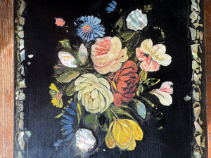 19th Century Hand-Painted Laquered Jewellery Box with Mother of Pearl Inlay