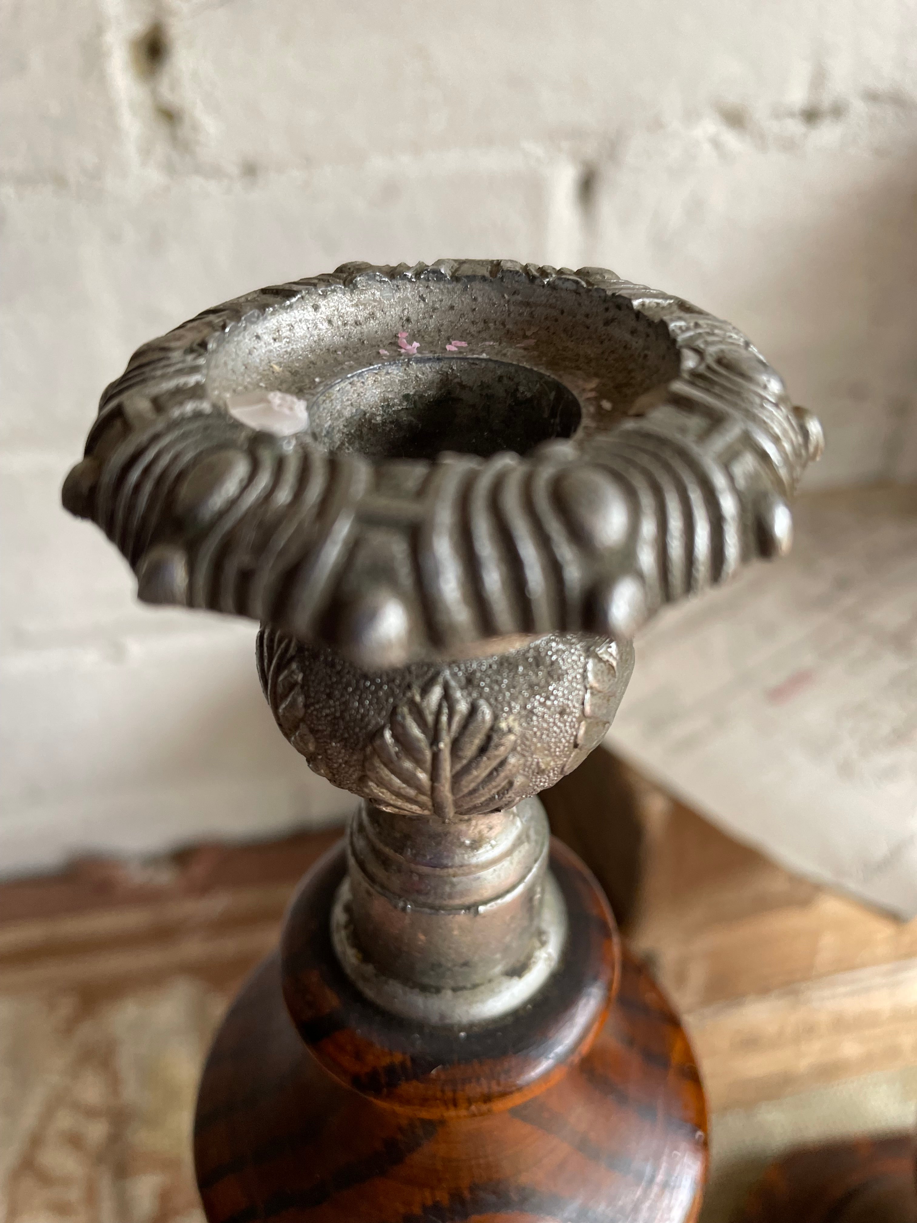 Early 1900s Oak & Silver Plate Wooden Candlesticks. Were £50 now £32.50 at checkout