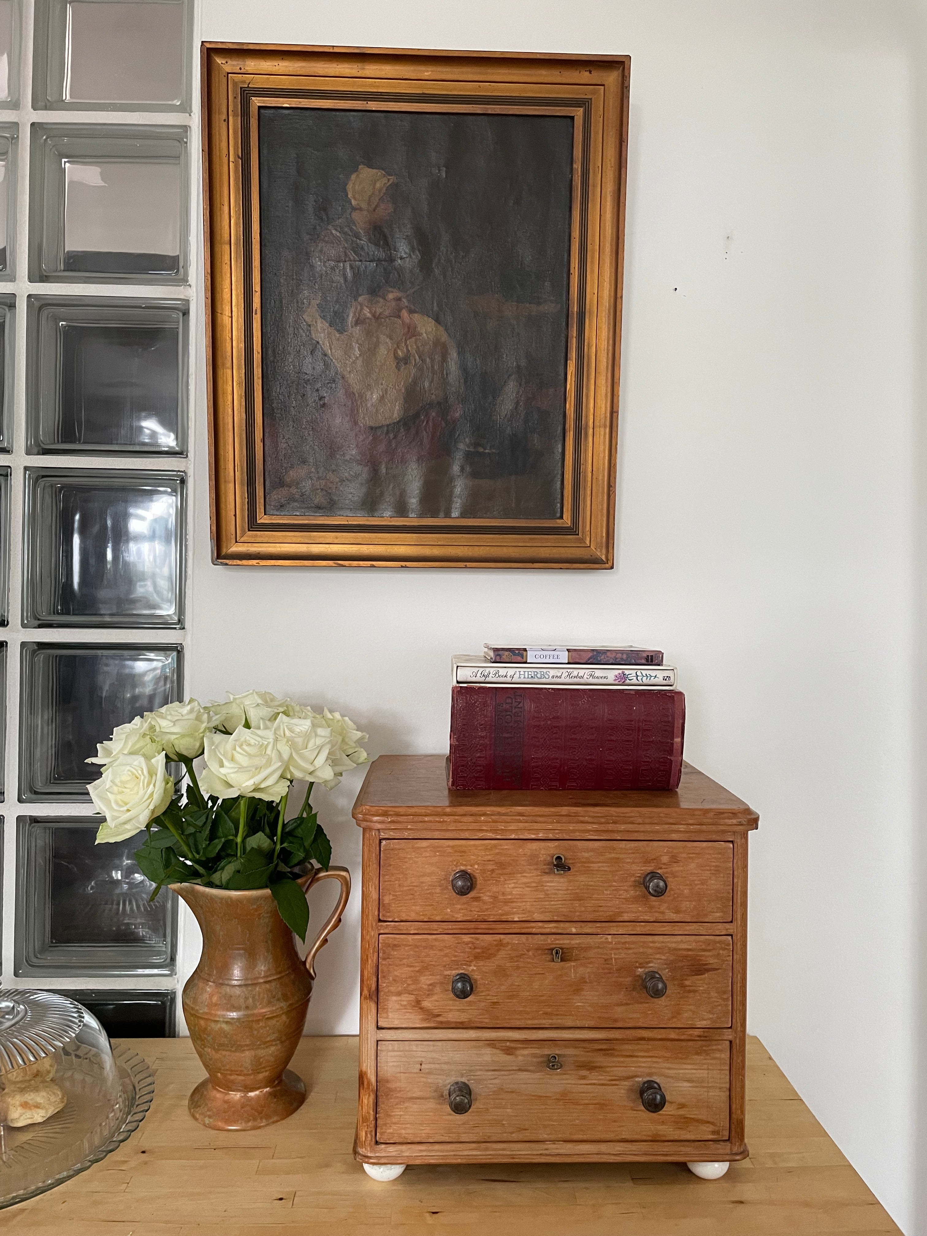 19th Century Oil on Canvas: Still -Life Portrait of a Woman with Pears