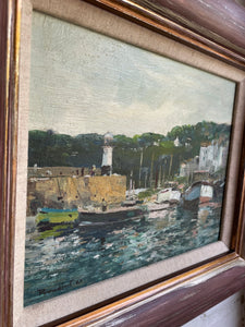 Harbour Scene: Midcentury Oil Painting Signed & Dated