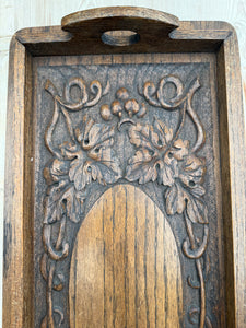 Late 19th Century Arts & Crafts Carved Oak Tray depicting Grapevines