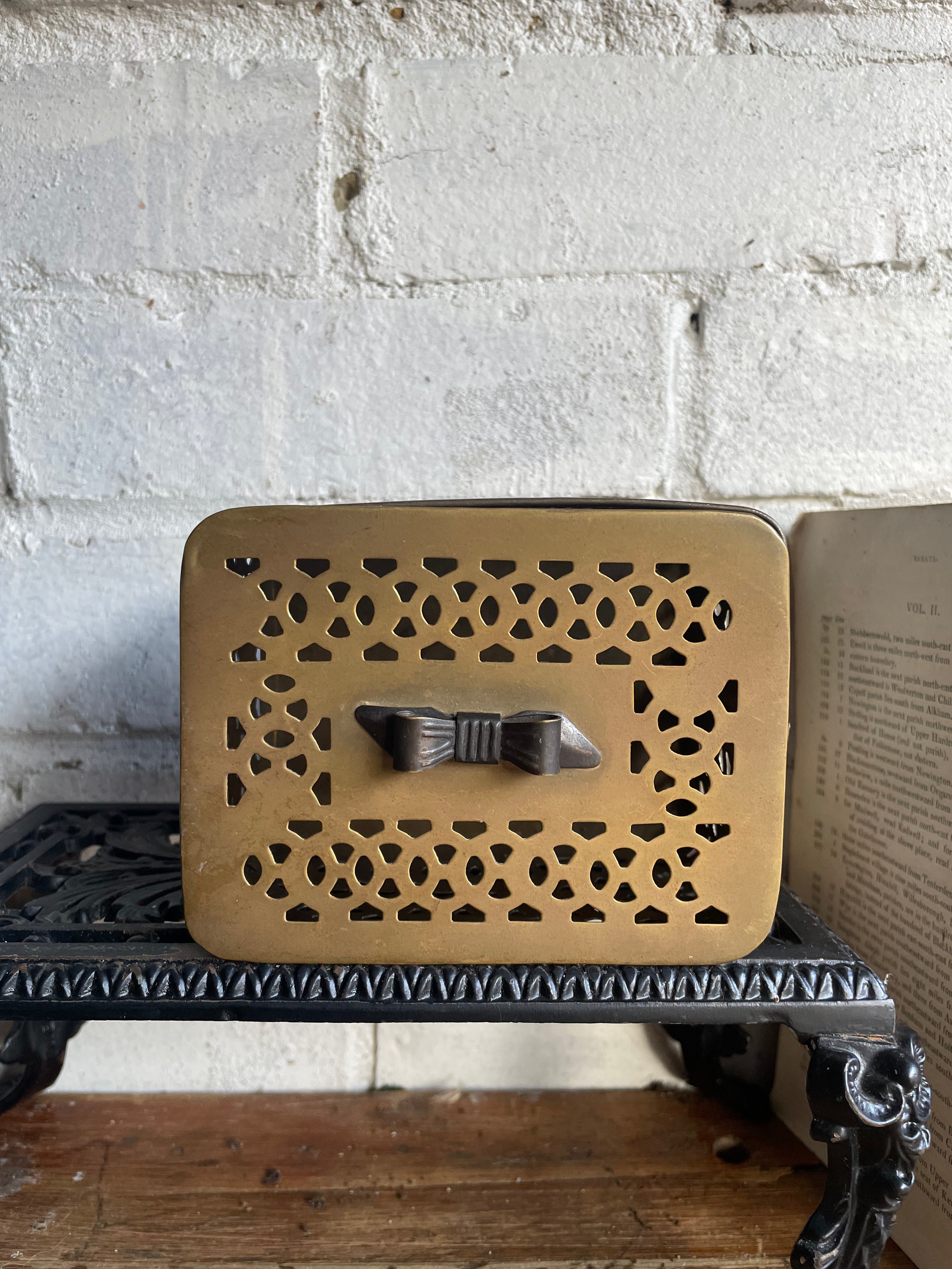 Small 19th Century Brass Pot-Pourri Box with Metal Bow detail