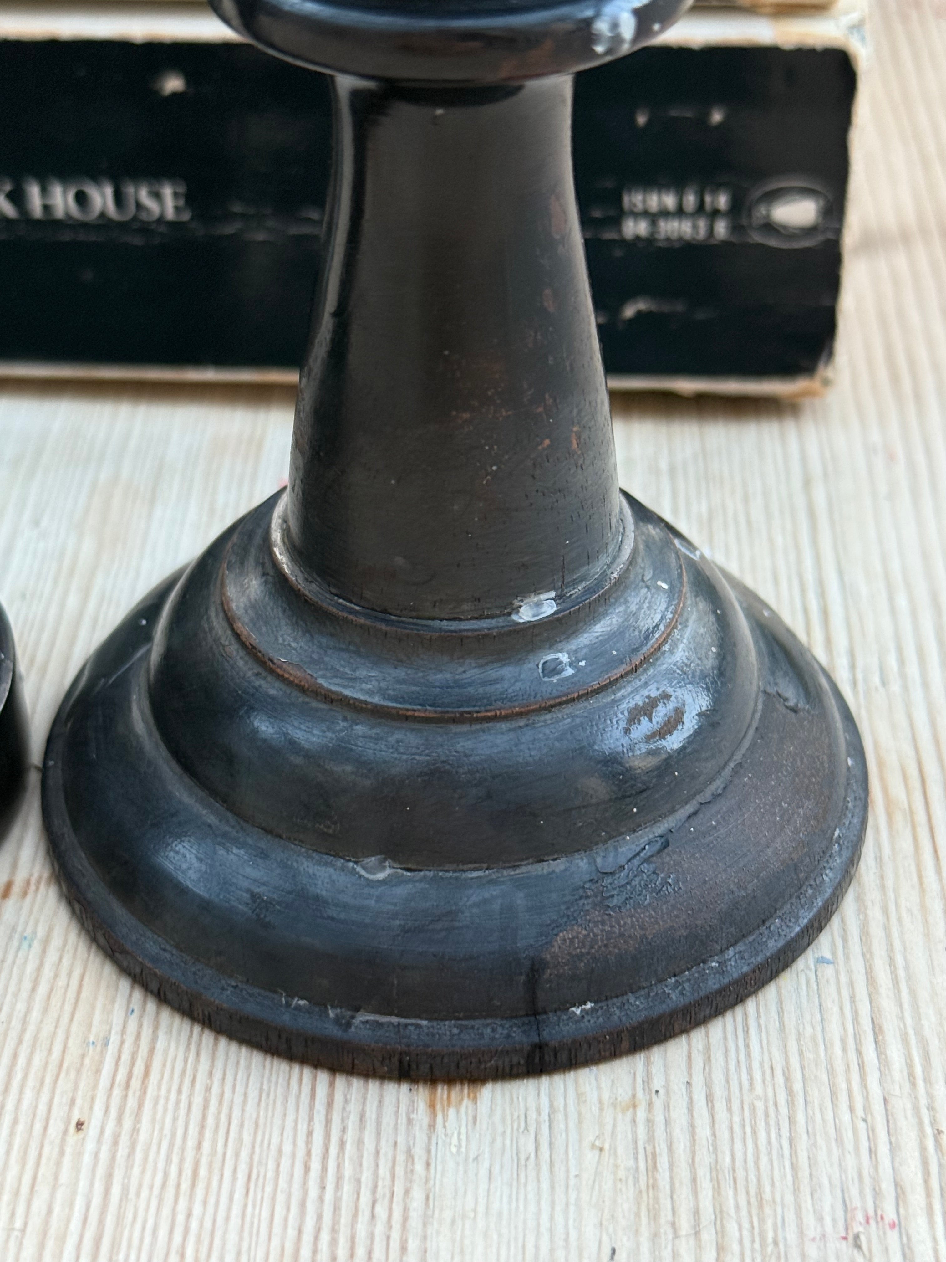 Circa 1880s: Mismatched Small Ebony Wooden Candlesticks