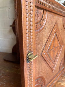 Arts & Crafts Wall Hanging Shelves with Carved Door Circa 1910