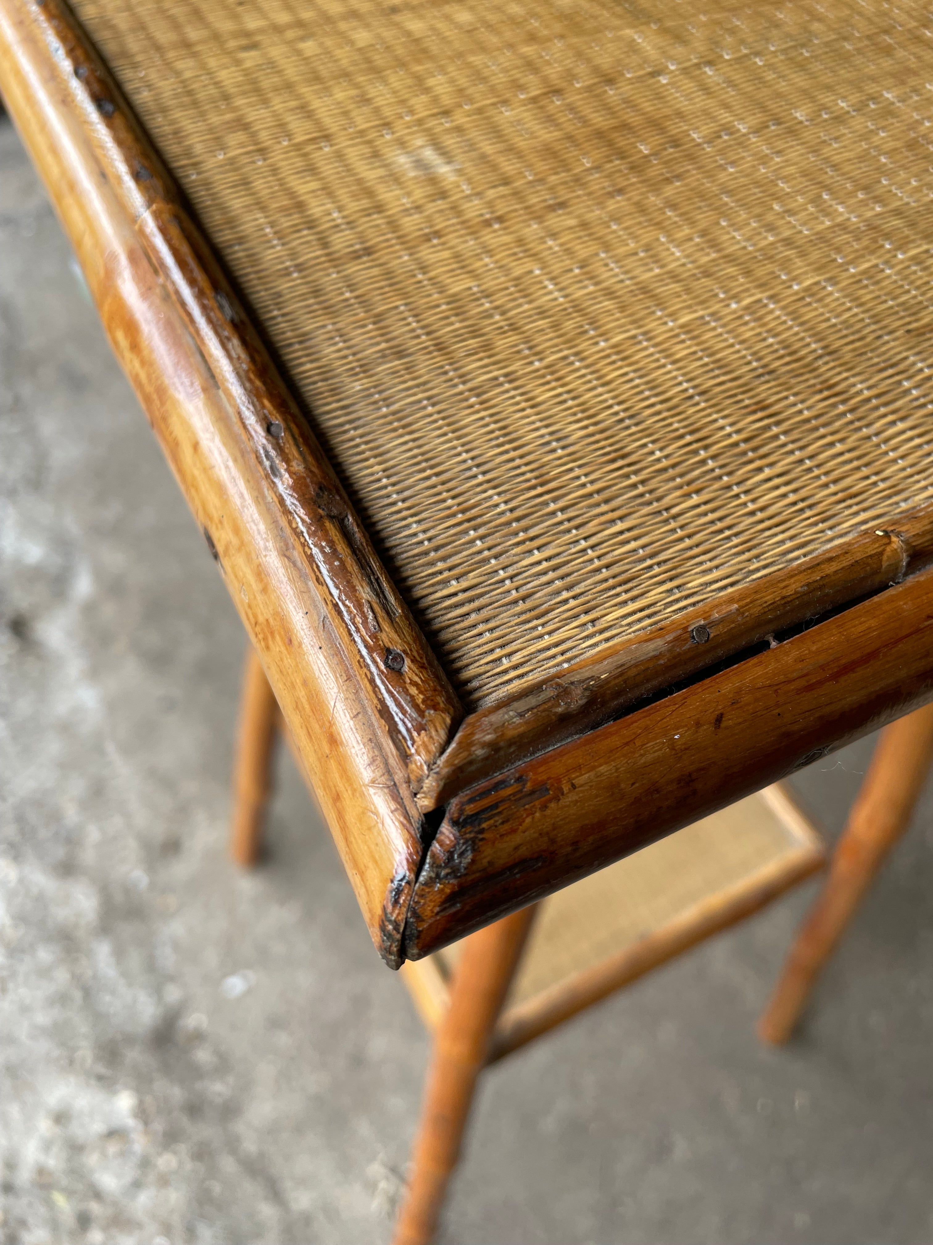 Mid 20th-Century Woven Cane & Bamboo Table
