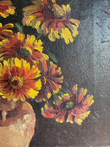 Floral Still Life: Signed & Dated 1933 Oil on Canvas with Original Gilt Frame