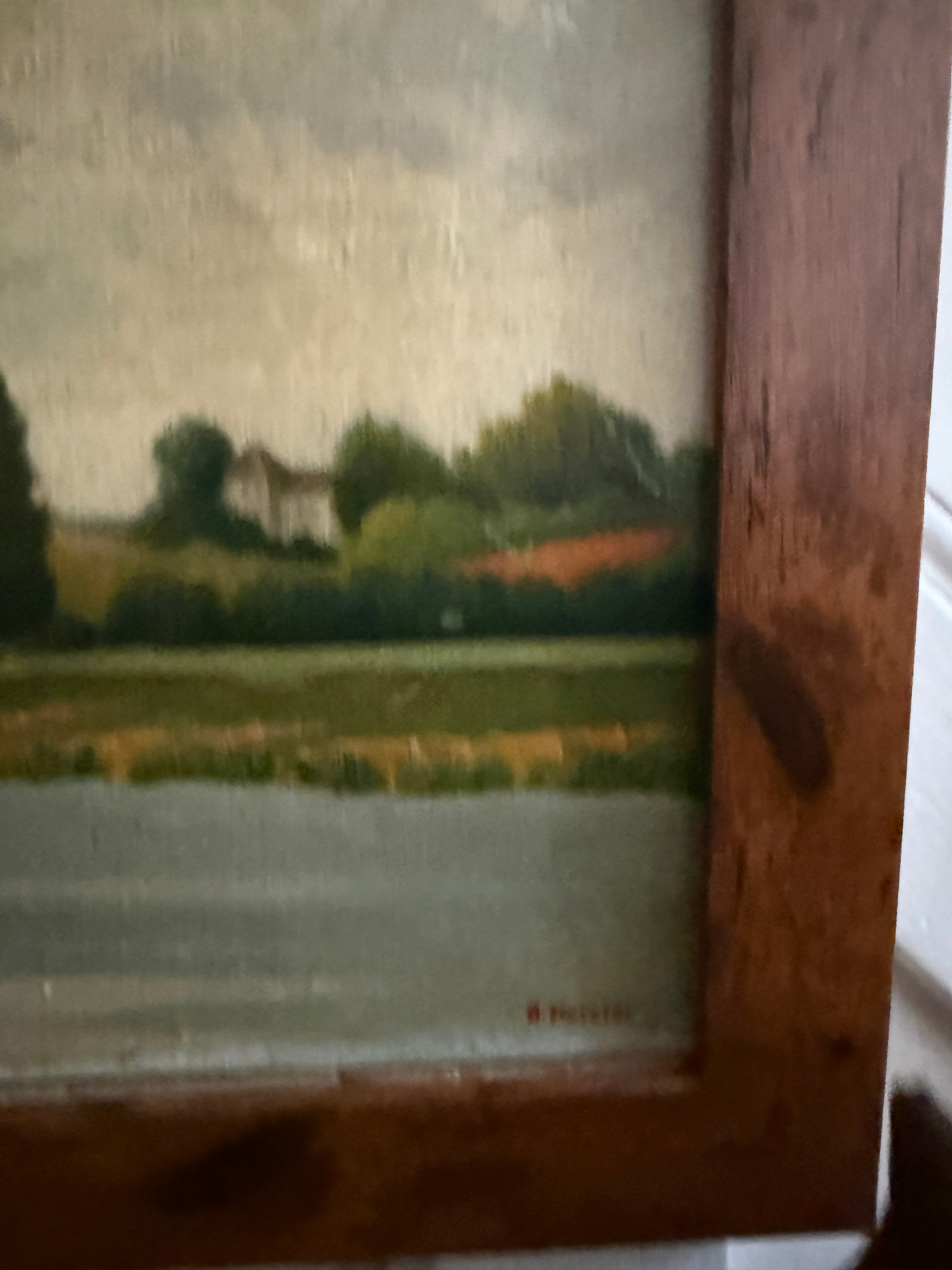 Early 1900s Signed Atmospheric Landscape Oil on Canvas