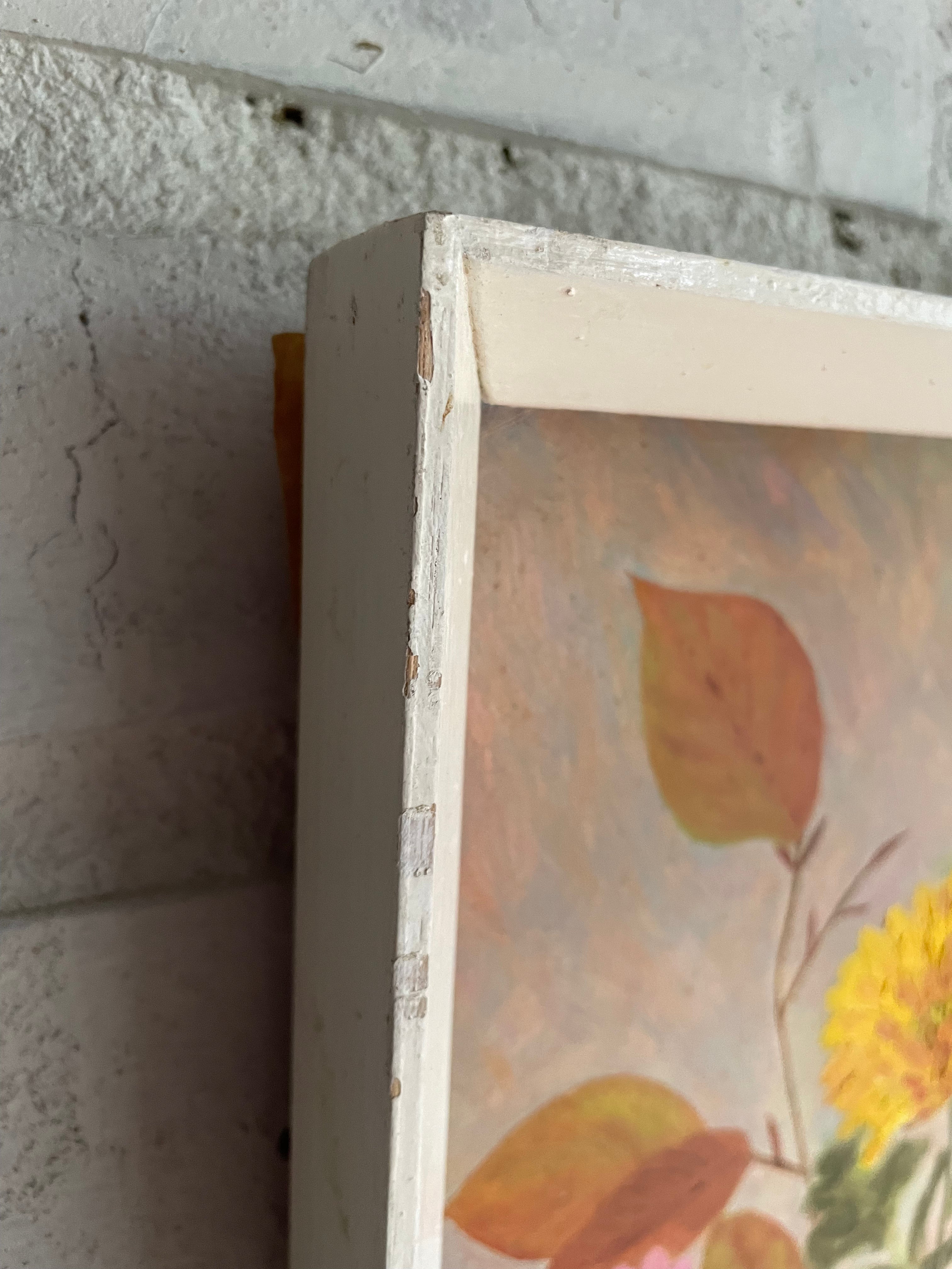 Dahlias: Signed Vintage Oil on Board