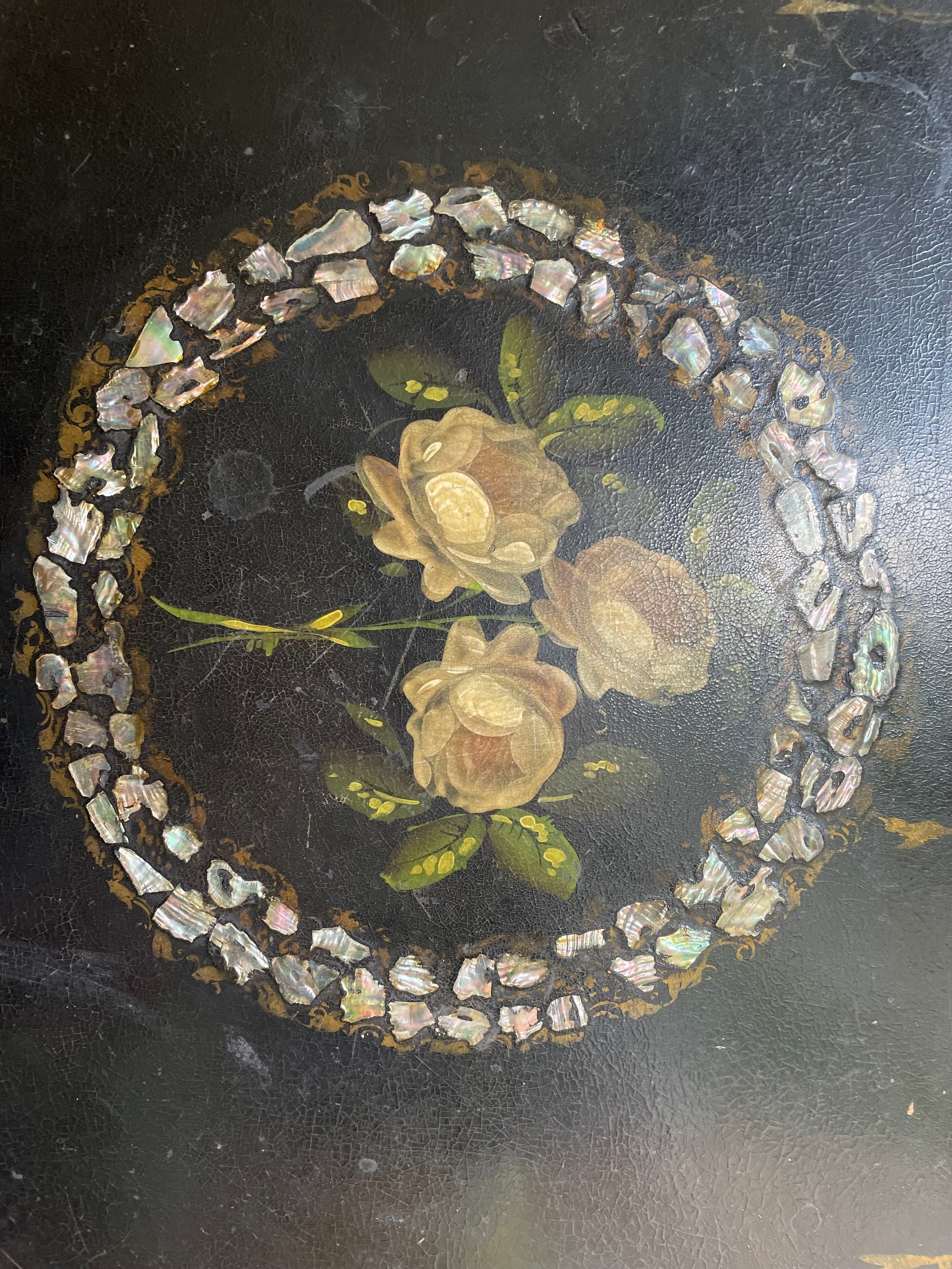 Oversized 19th Century Papier Mache Tray with Mother of Pearl
