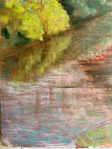 Waterside Reflection: Signed Oil on Board