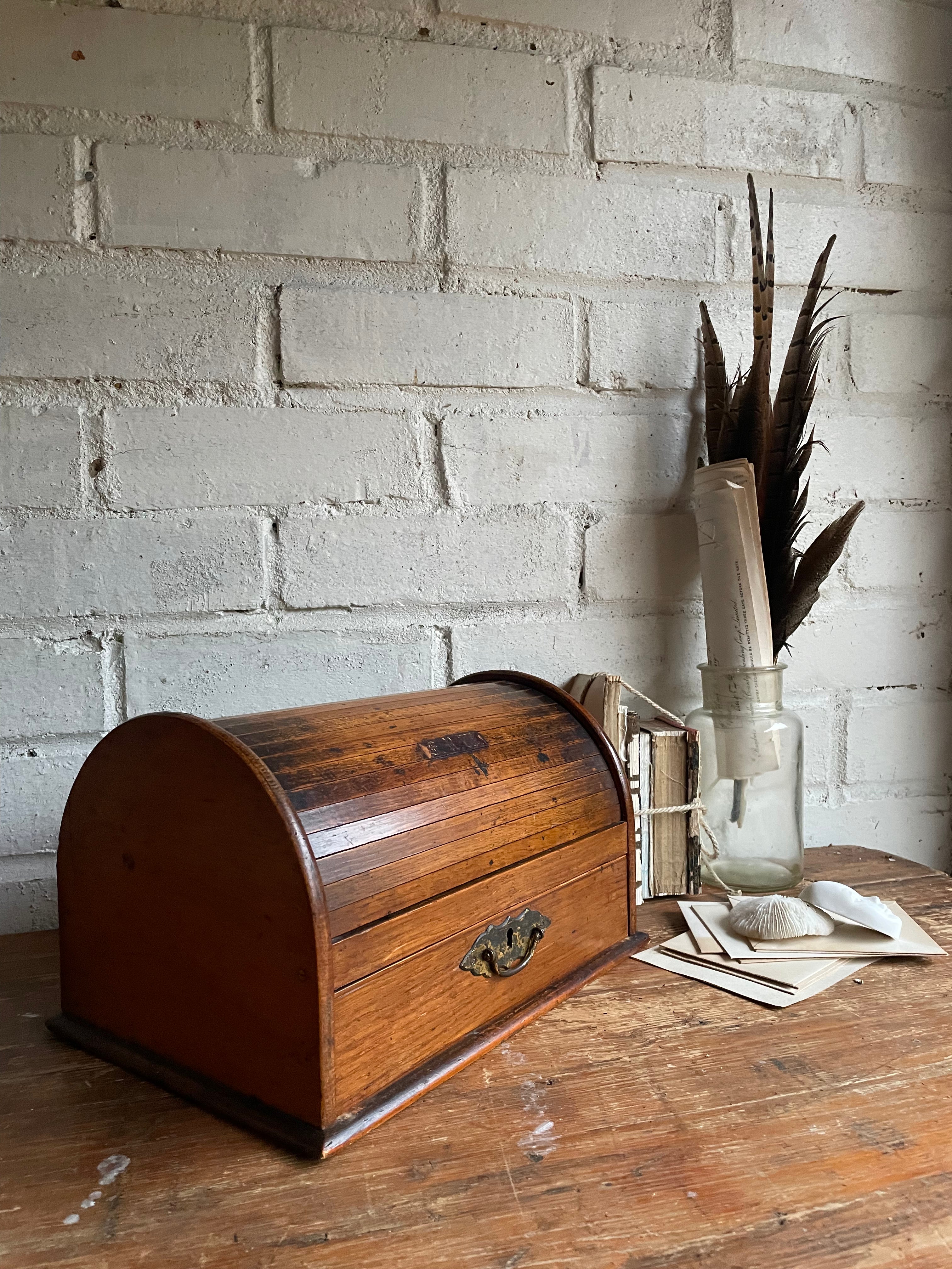 19th Century Oak Tambour Roll Top Stationary Cabinet