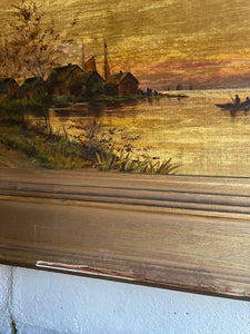 Windmill at Sunset: 19th Century Oil on Canvas