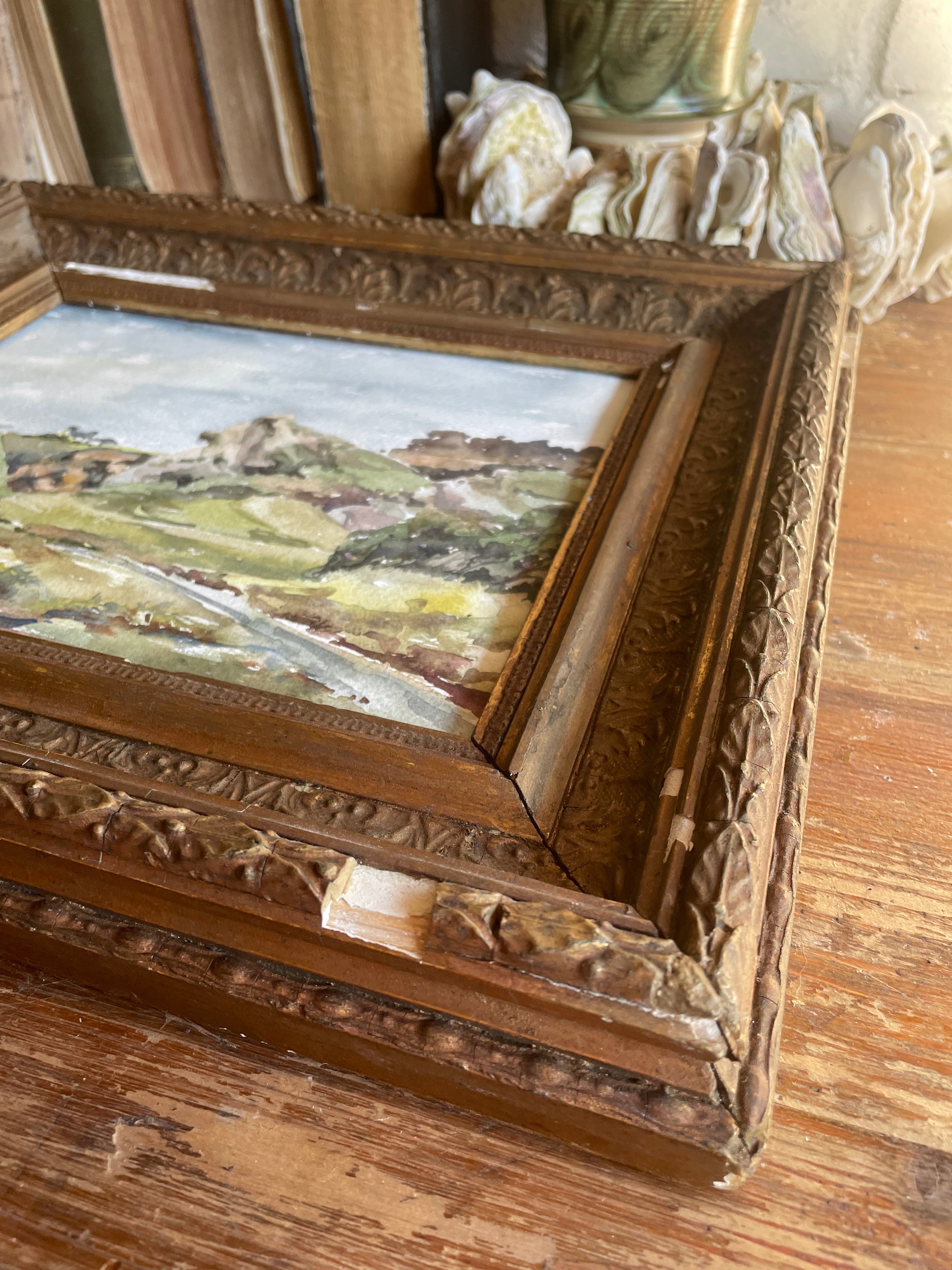 Coastal Scene: Signed Watercolour with Antique Gilt Frame