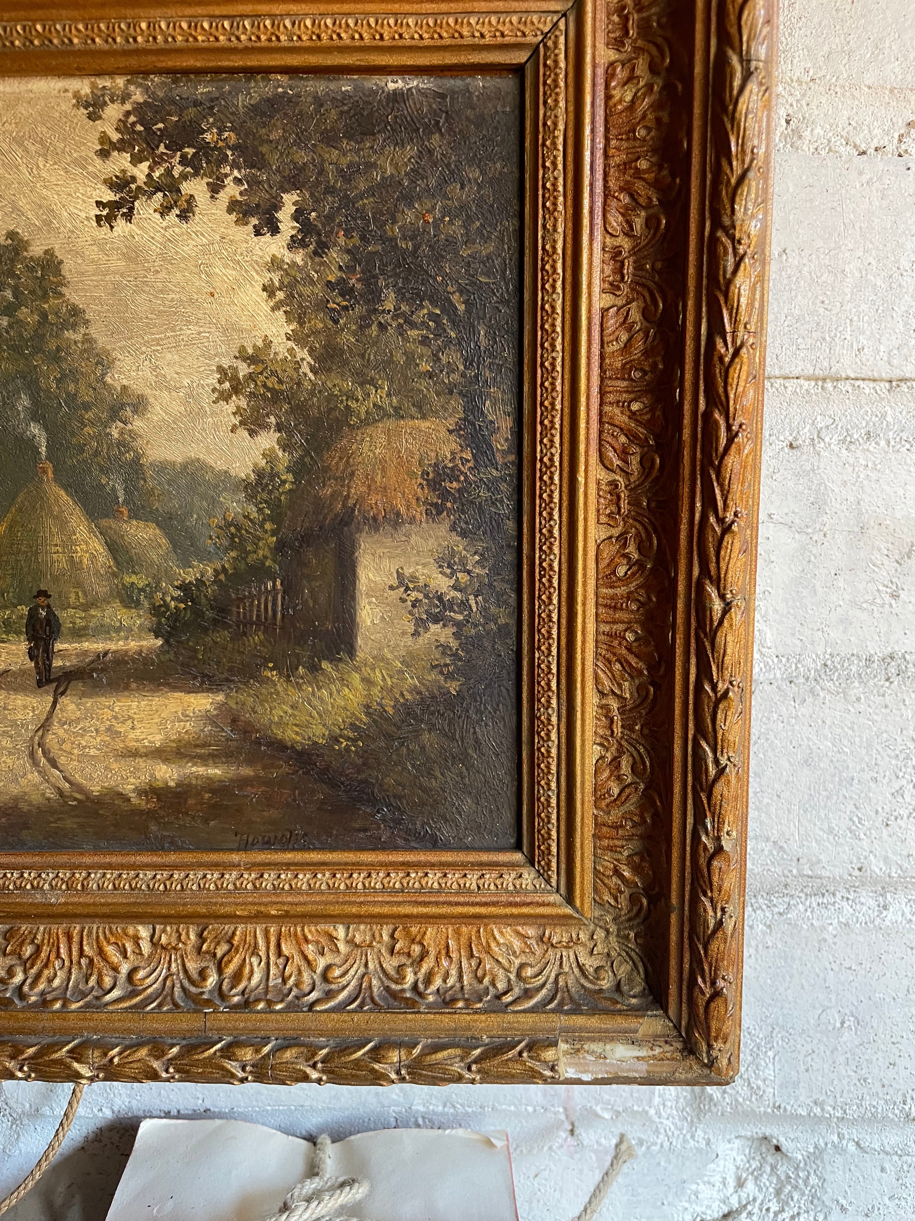 Thatched Cottages: 19th Century Oil on Board