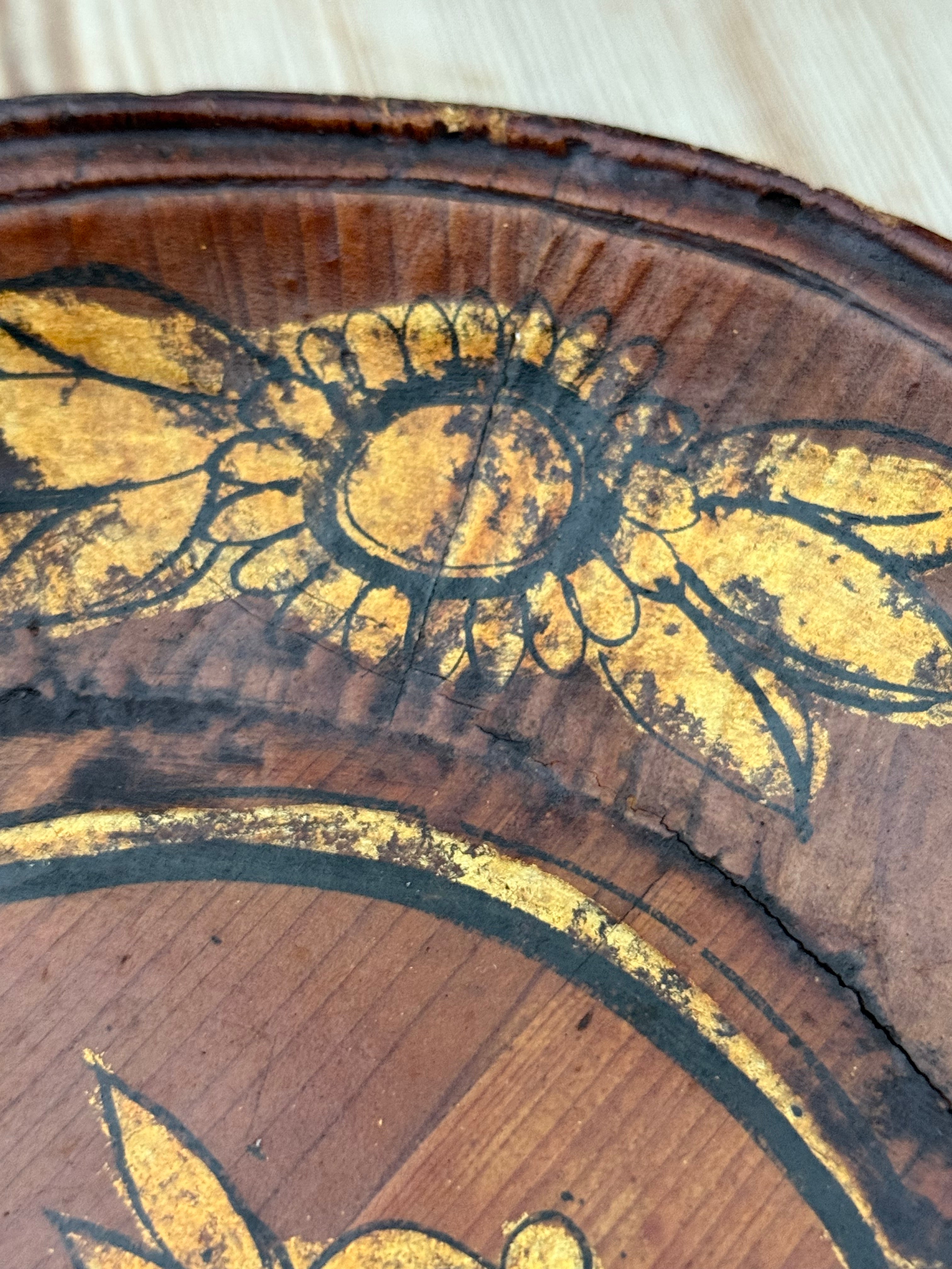 Circa 1890s: Handpainted Gold Leaf Chinese Scalloped Tray With Birds & Flowers