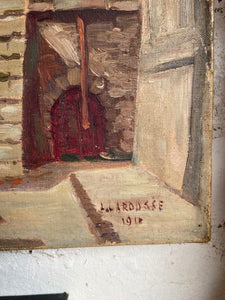 Steps to the Garden: French Oil on Canvas Signed & Dated 1912