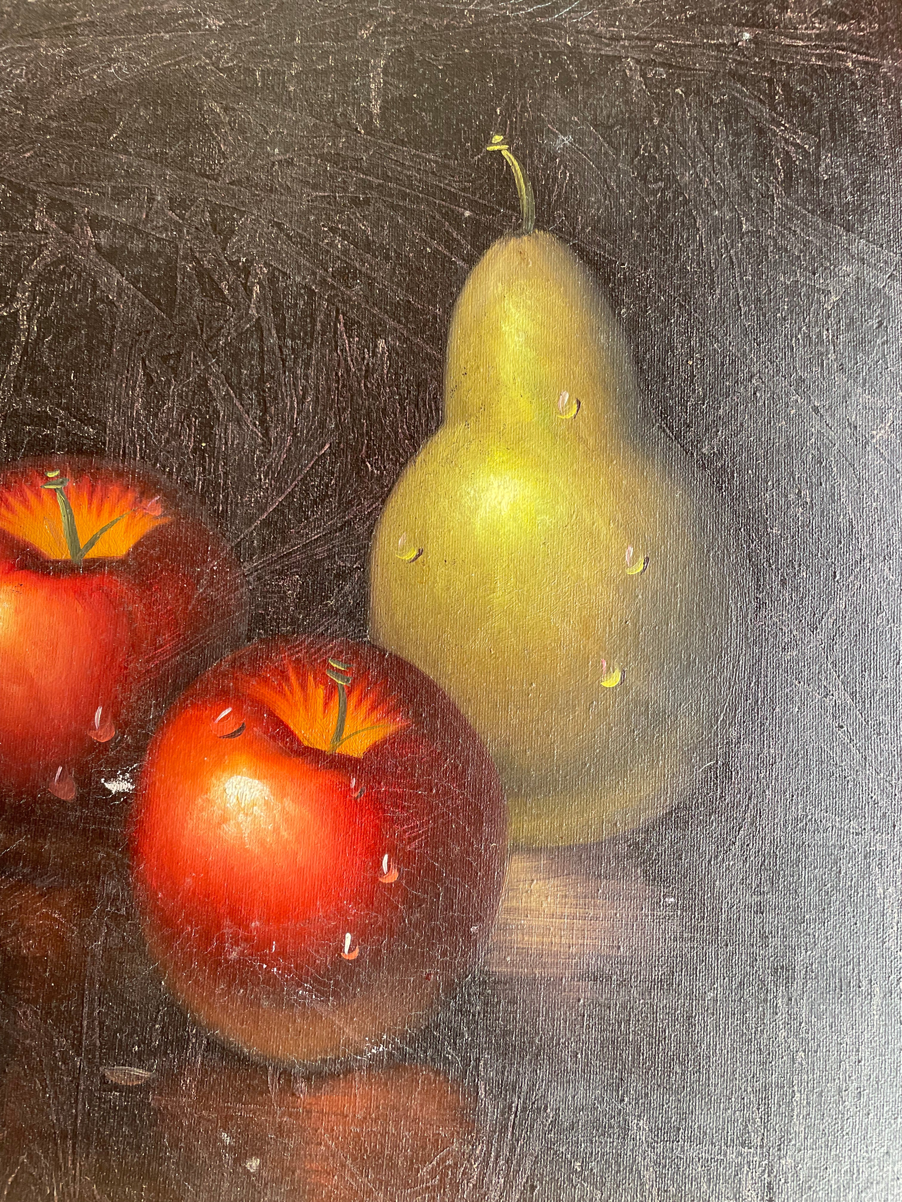 Large Antique Fruit Still Life:  Timeworn Oil on Canvas