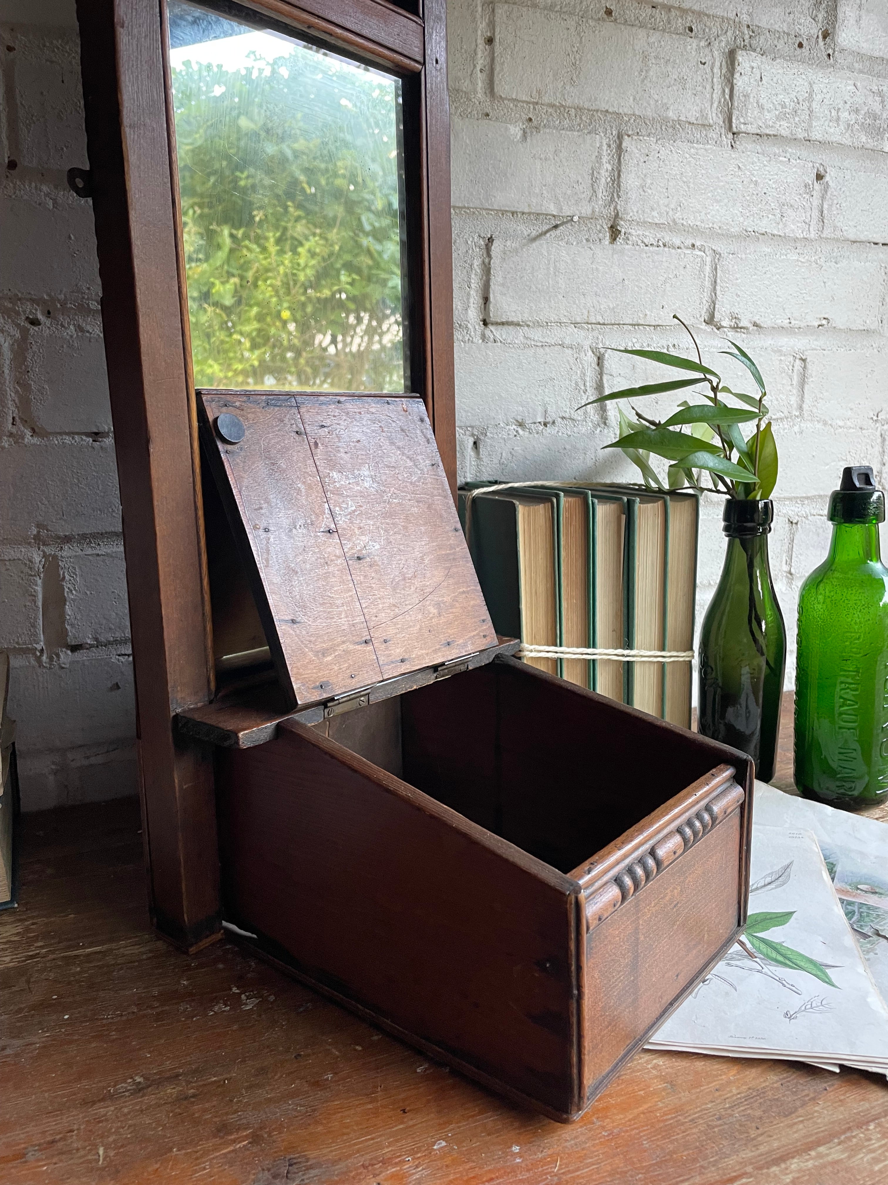 UK only delivery. 19th Century Oak Wall Unit with Mirror. Was £70 now £45.50 at checkout