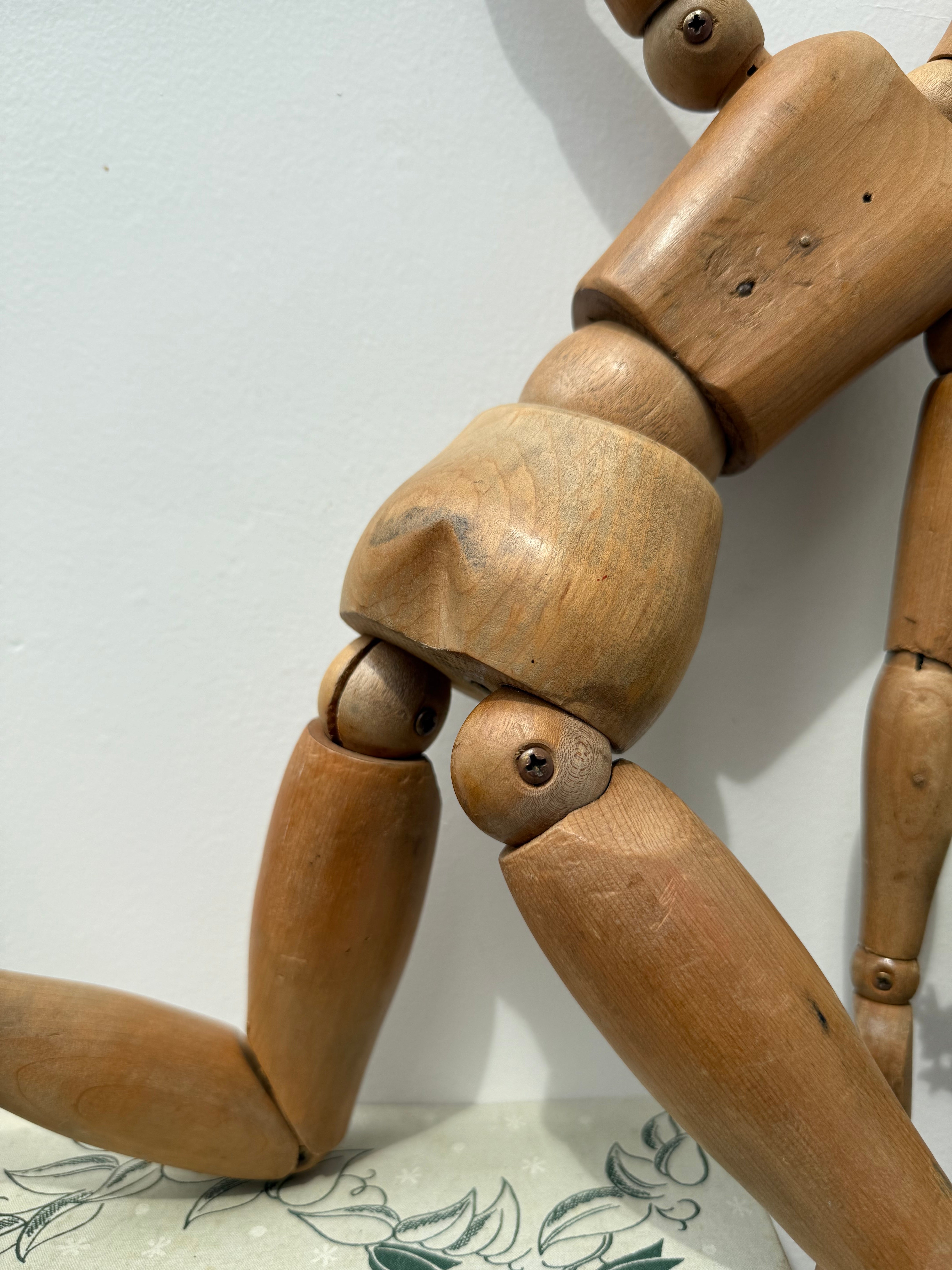 Early-Mid 20th Century French Wooden Oversized Articulated Artists Mannequin with Stand