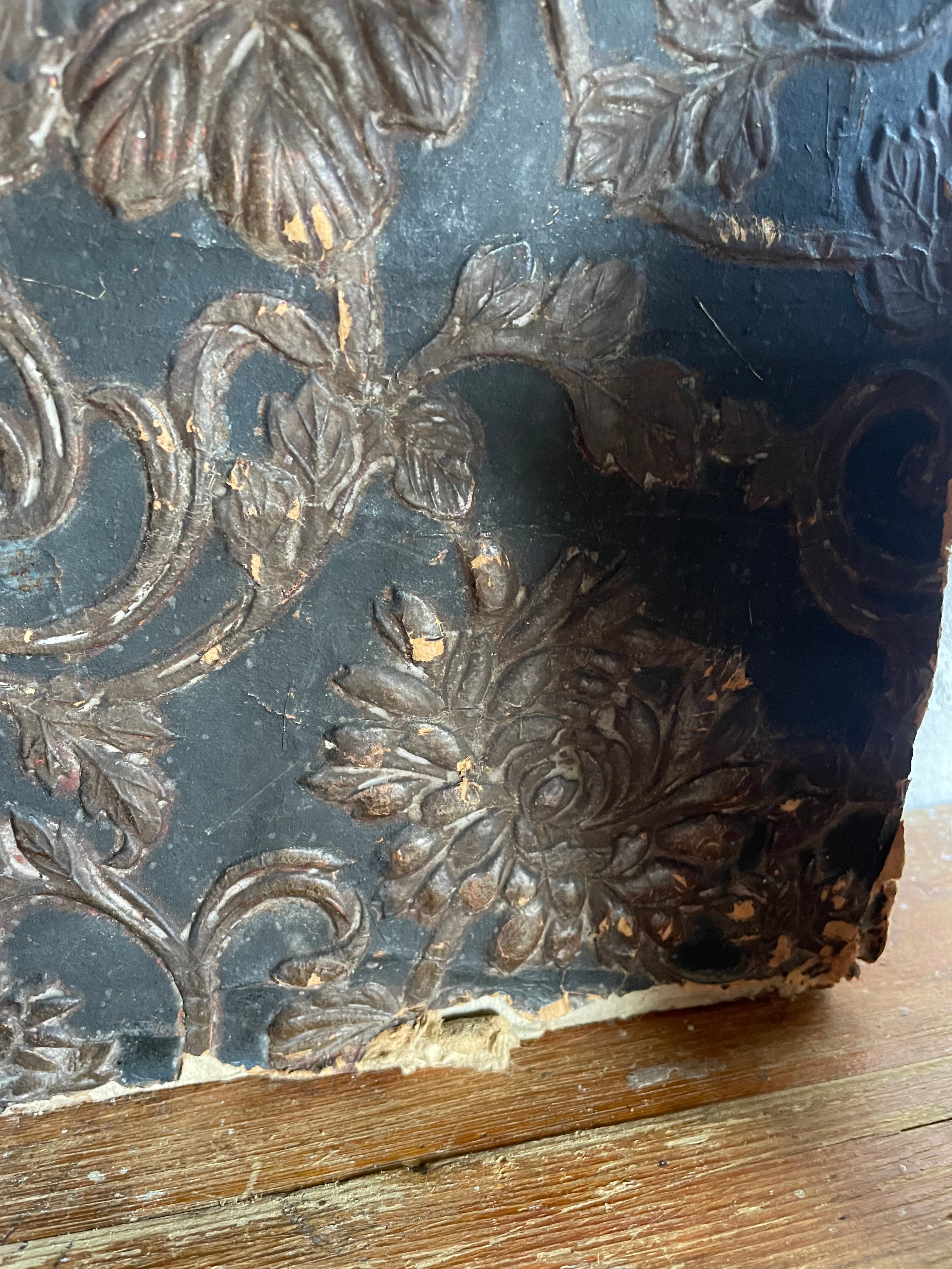 Timeworn Interior Decorators Sample Panel with Victorian Lincrusta Wallcovering