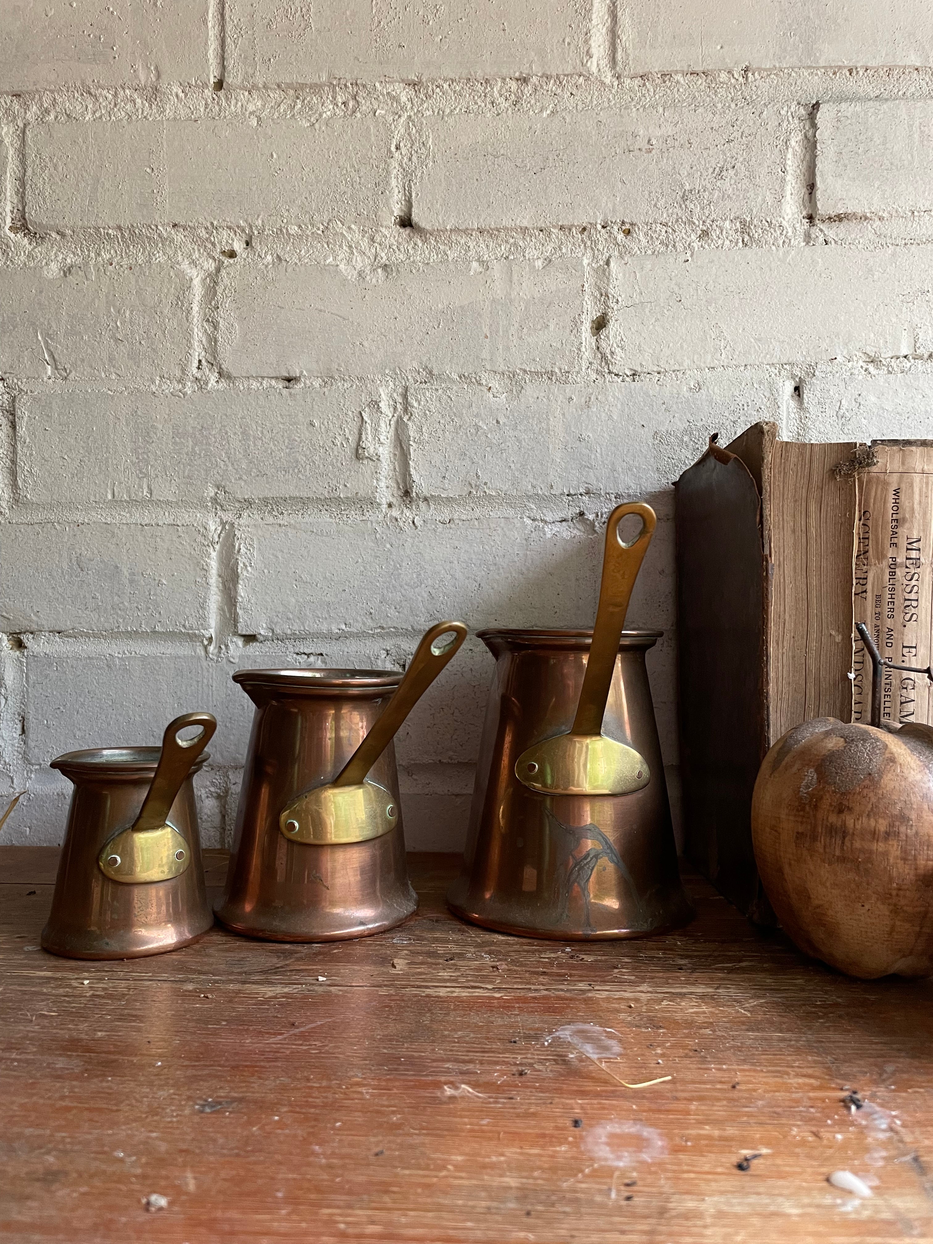 19th Century Brass & Copper Cider Measures  - Set of Three