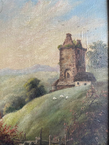 Sheep on a Hill : Small 19th Century Oil on Canvas