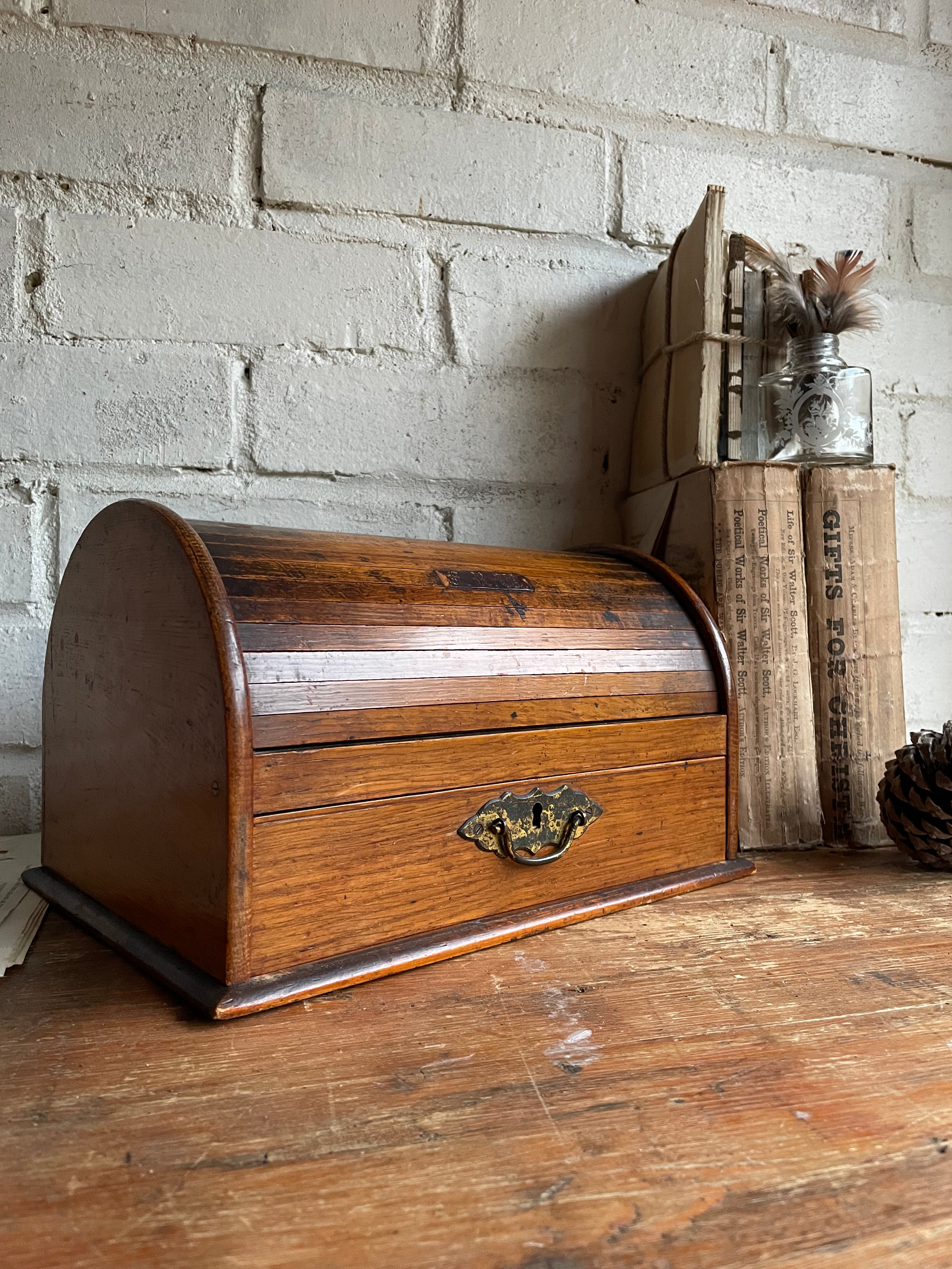 19th Century Oak Tambour Roll Top Stationary Cabinet