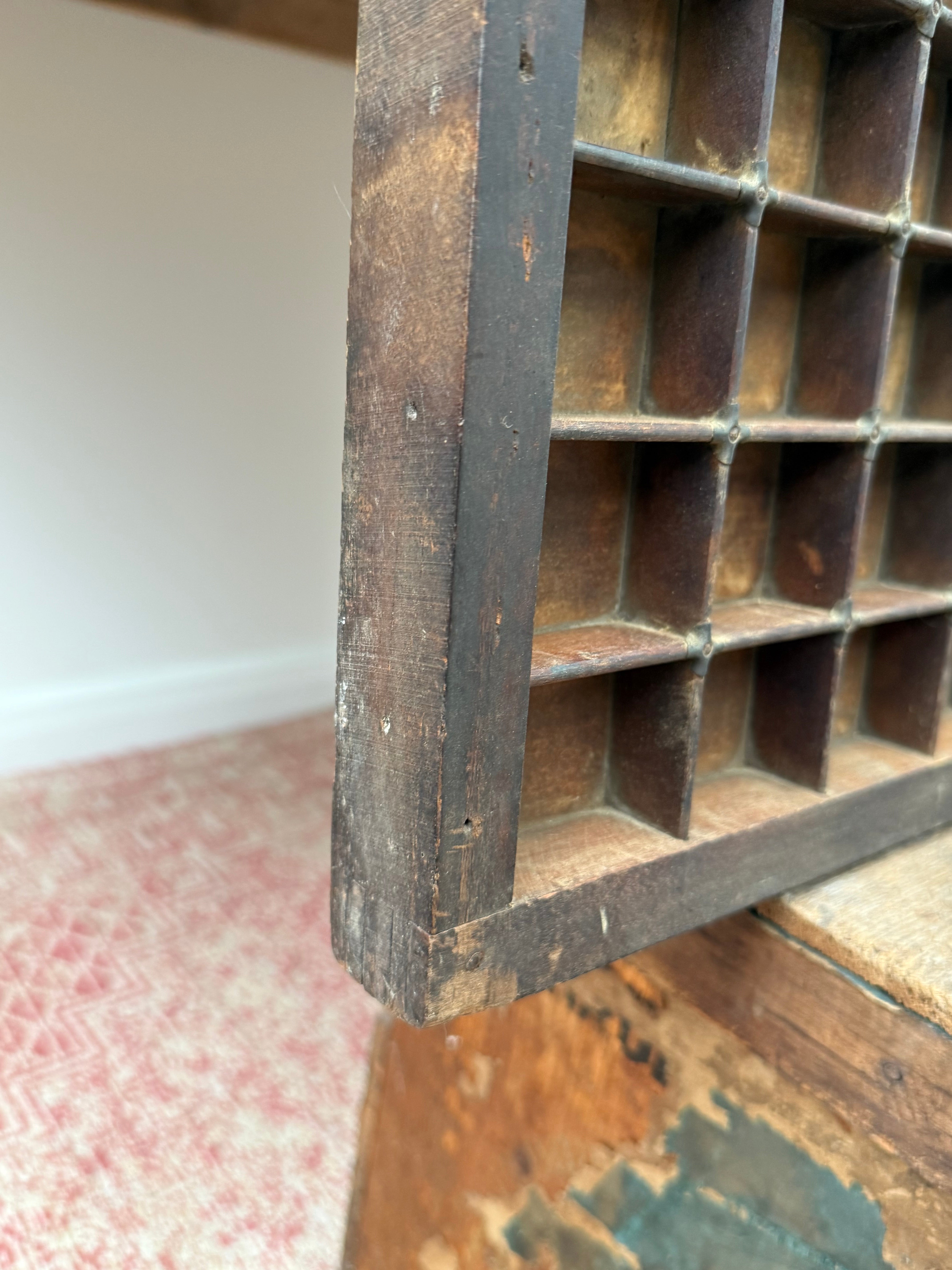 Large Vintage Printers Tray Drawer with Original Iron Decorative Handle