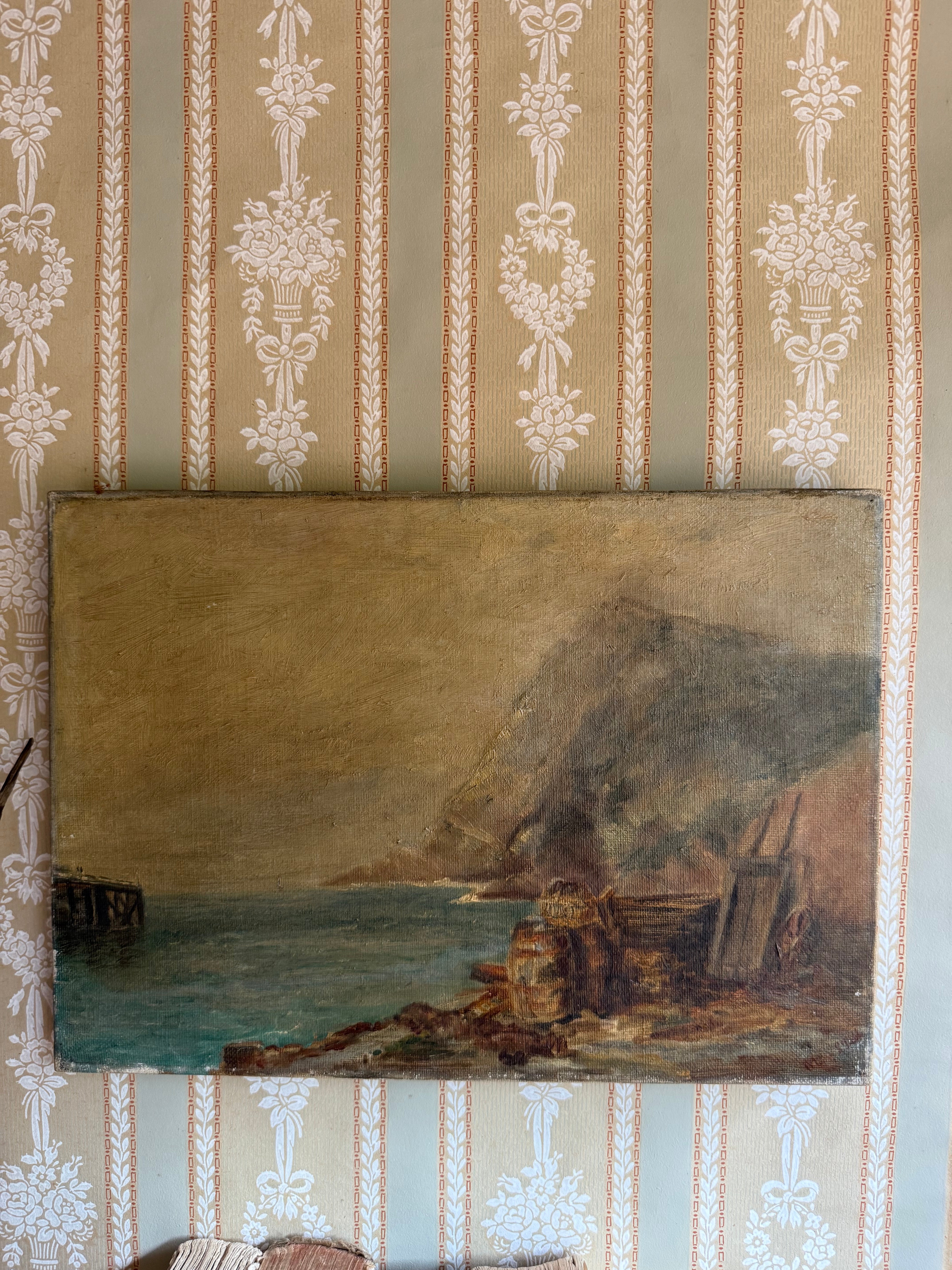 Seascape in Ochre: 19th Century Oil on Canvas