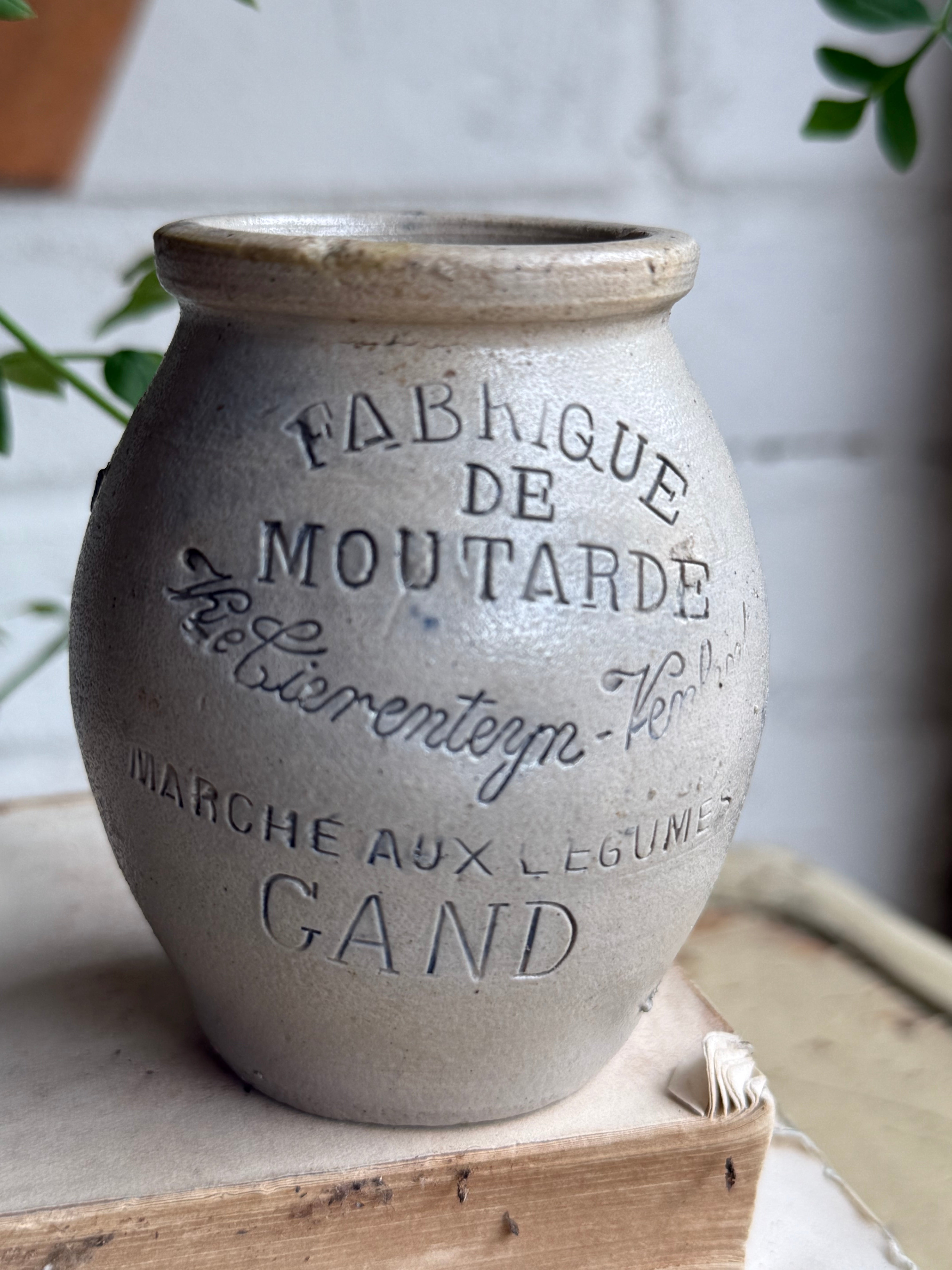 Small Antique Belgian Stoneware Mustard Pot