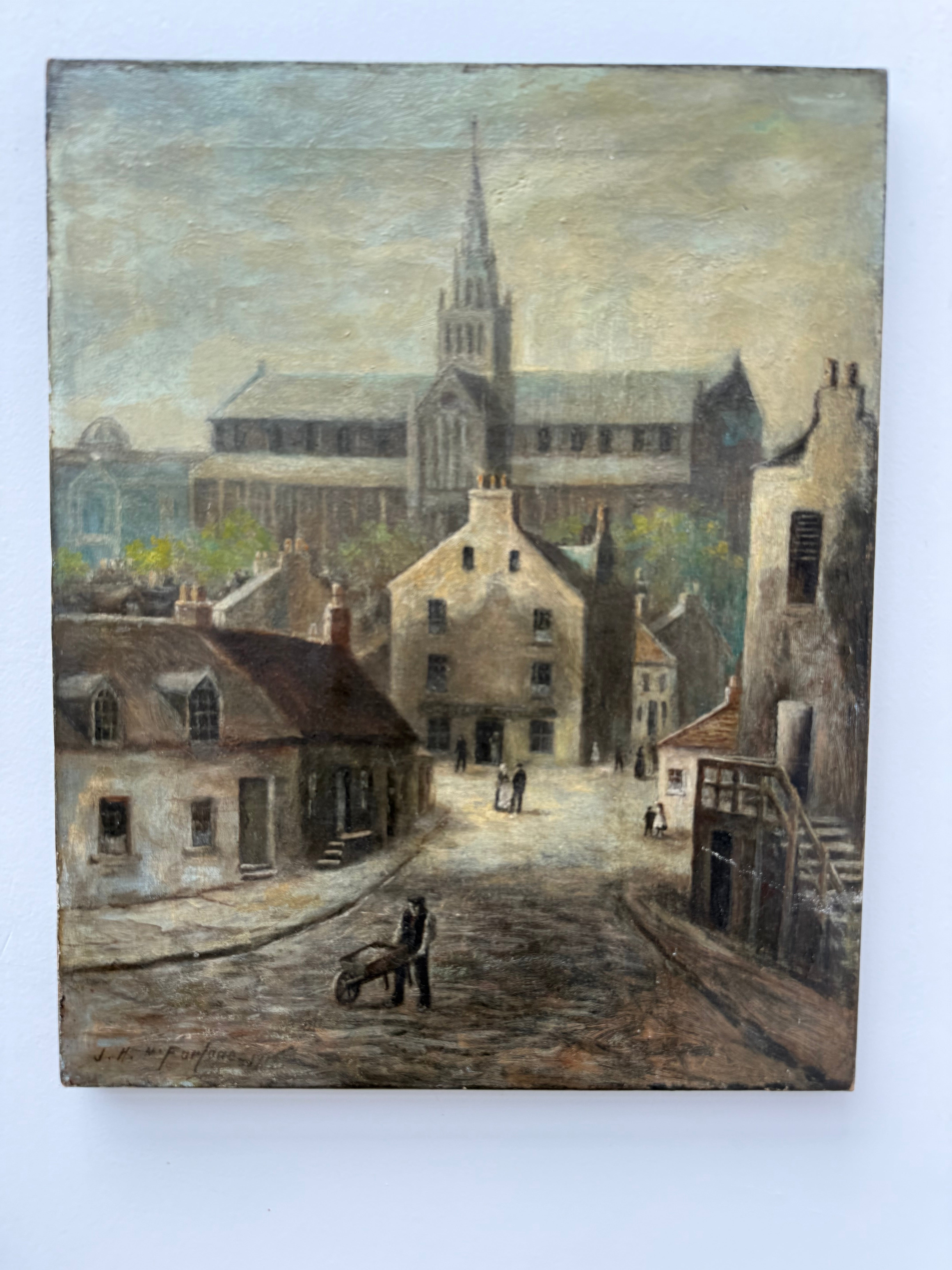 A village in light & shade: 19th Century Scottish School Signed Oil on Canvas
