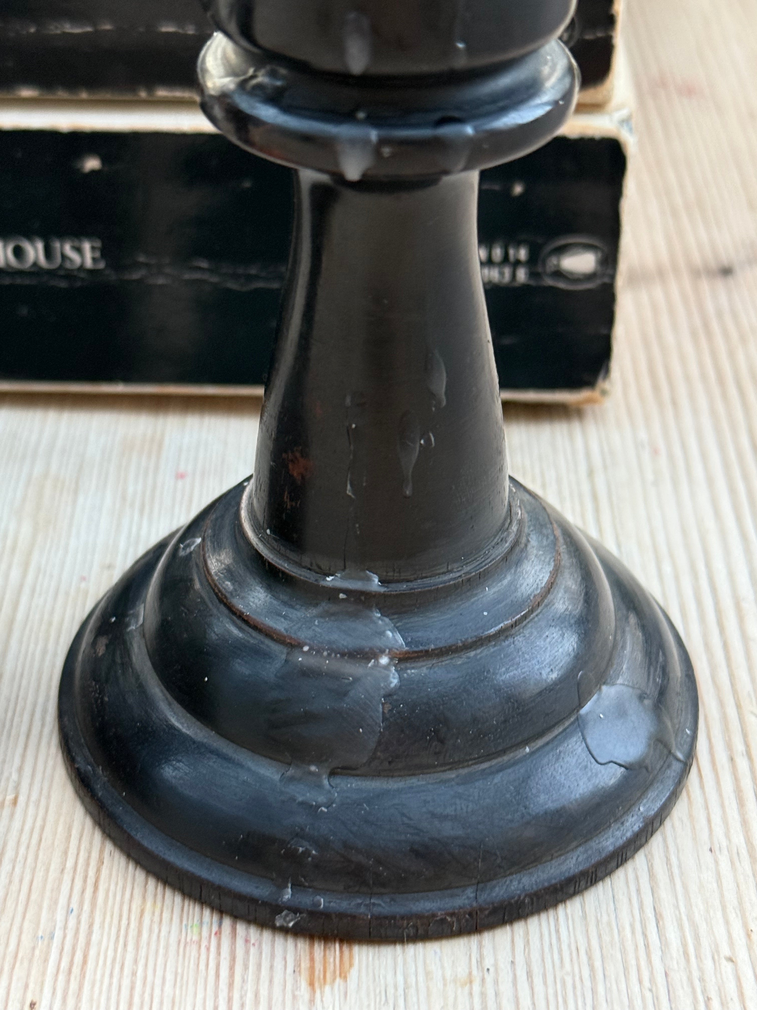 Circa 1880s: Mismatched Small Ebony Wooden Candlesticks