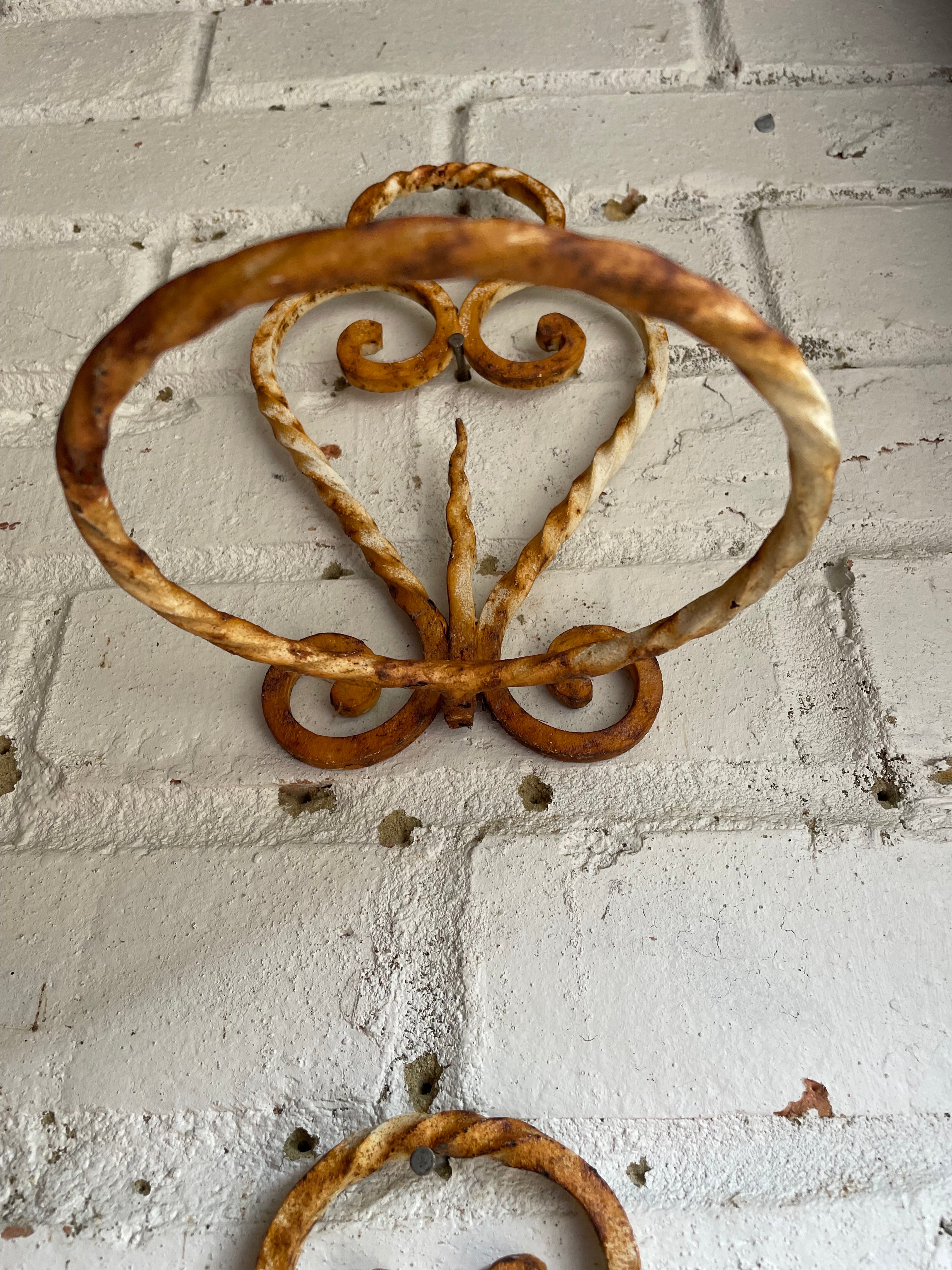 Pair of Rustic French Iron Wall Hanging Plant Holders