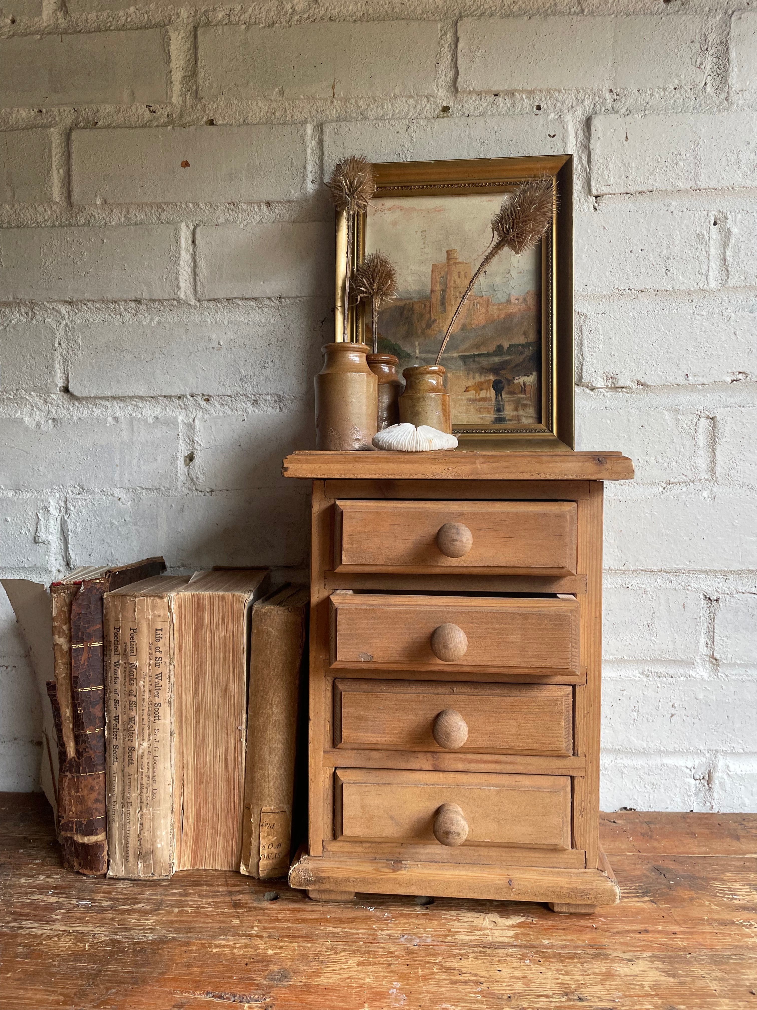 Antique Pine Apprentice Drawers with turned knobs