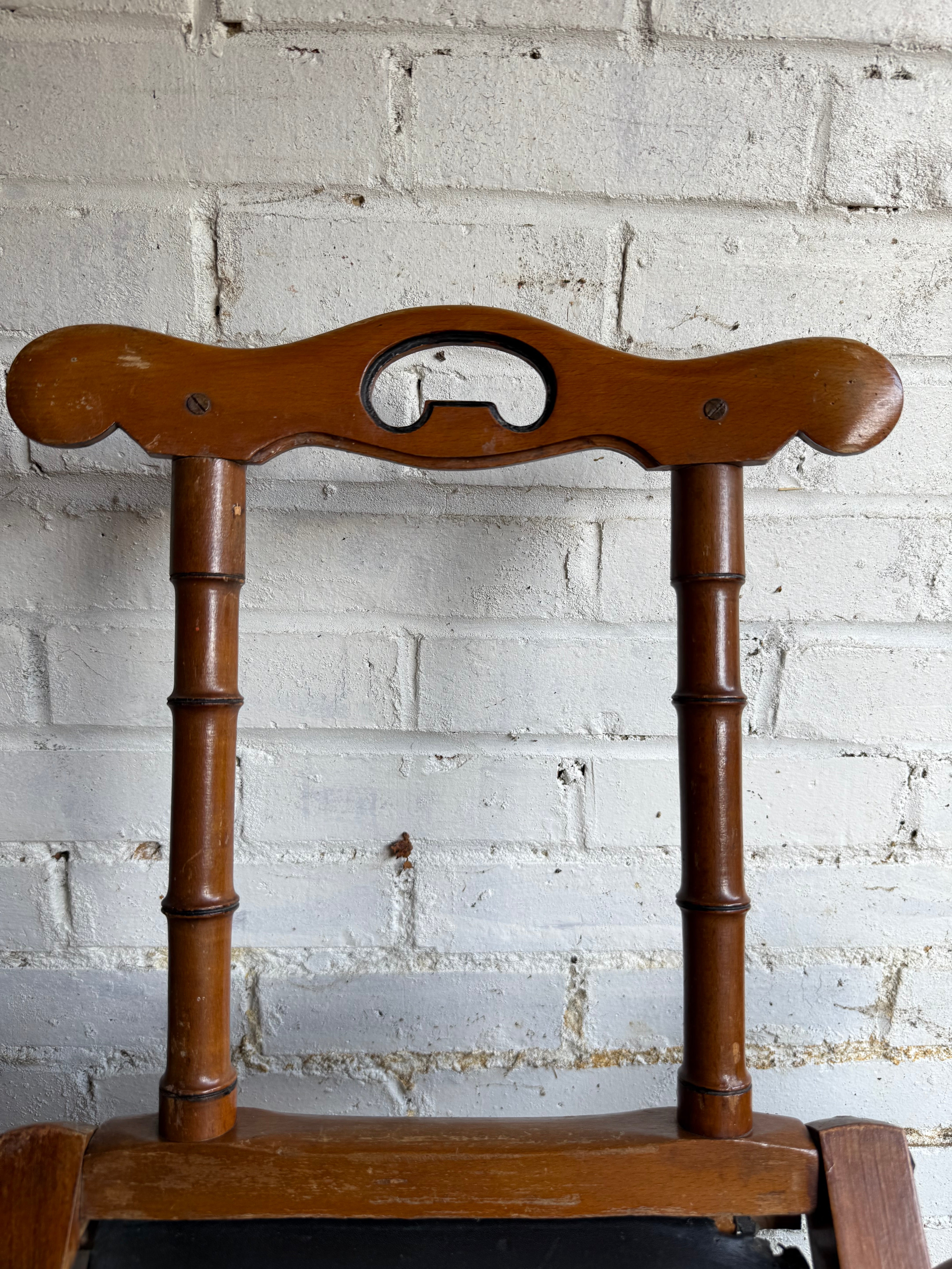 Victorian Faux Bamboo & Leather Folding Campaign Chair