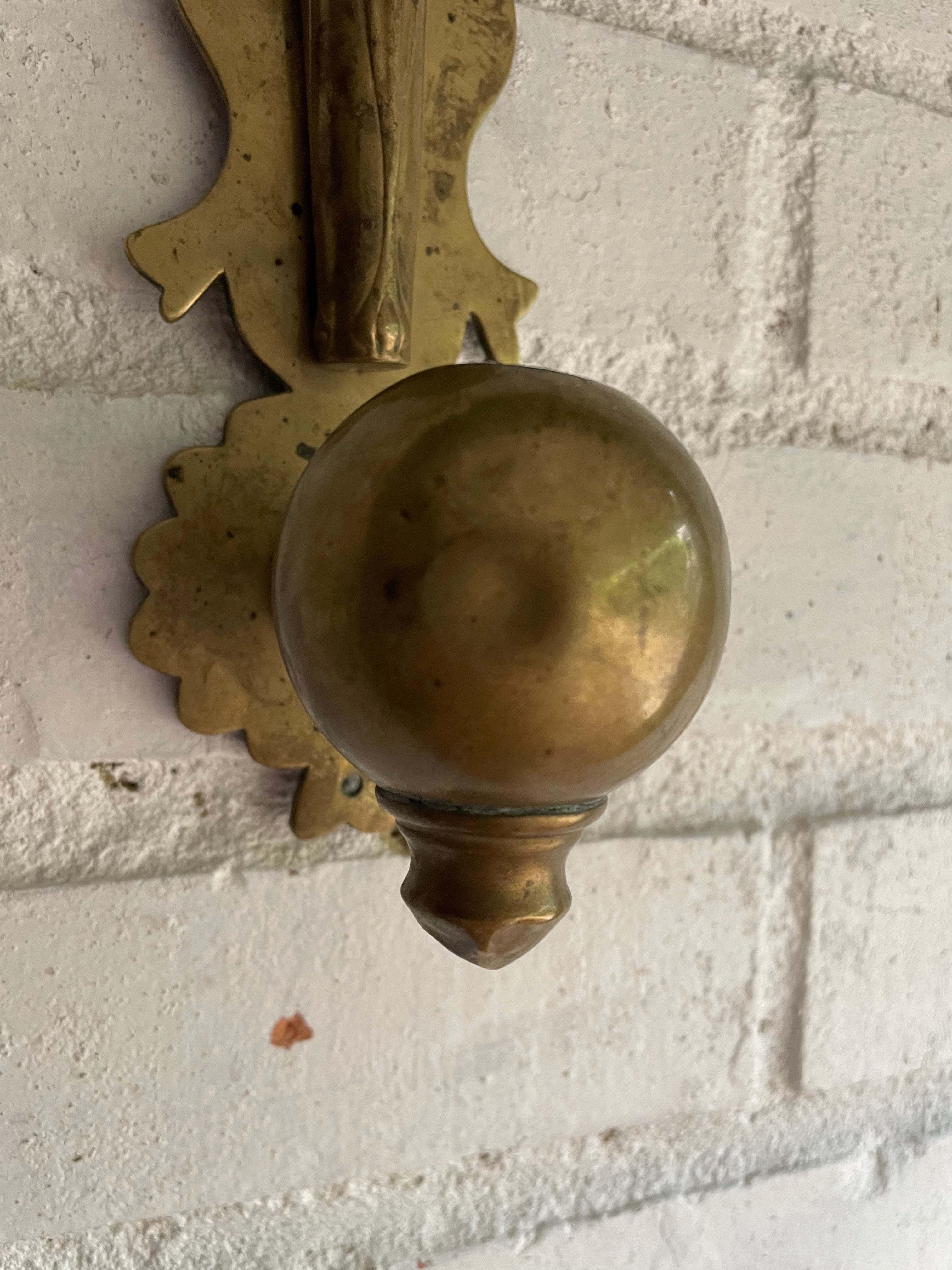 19th Century Brass Wall Hung Candleholder with Flower Posy