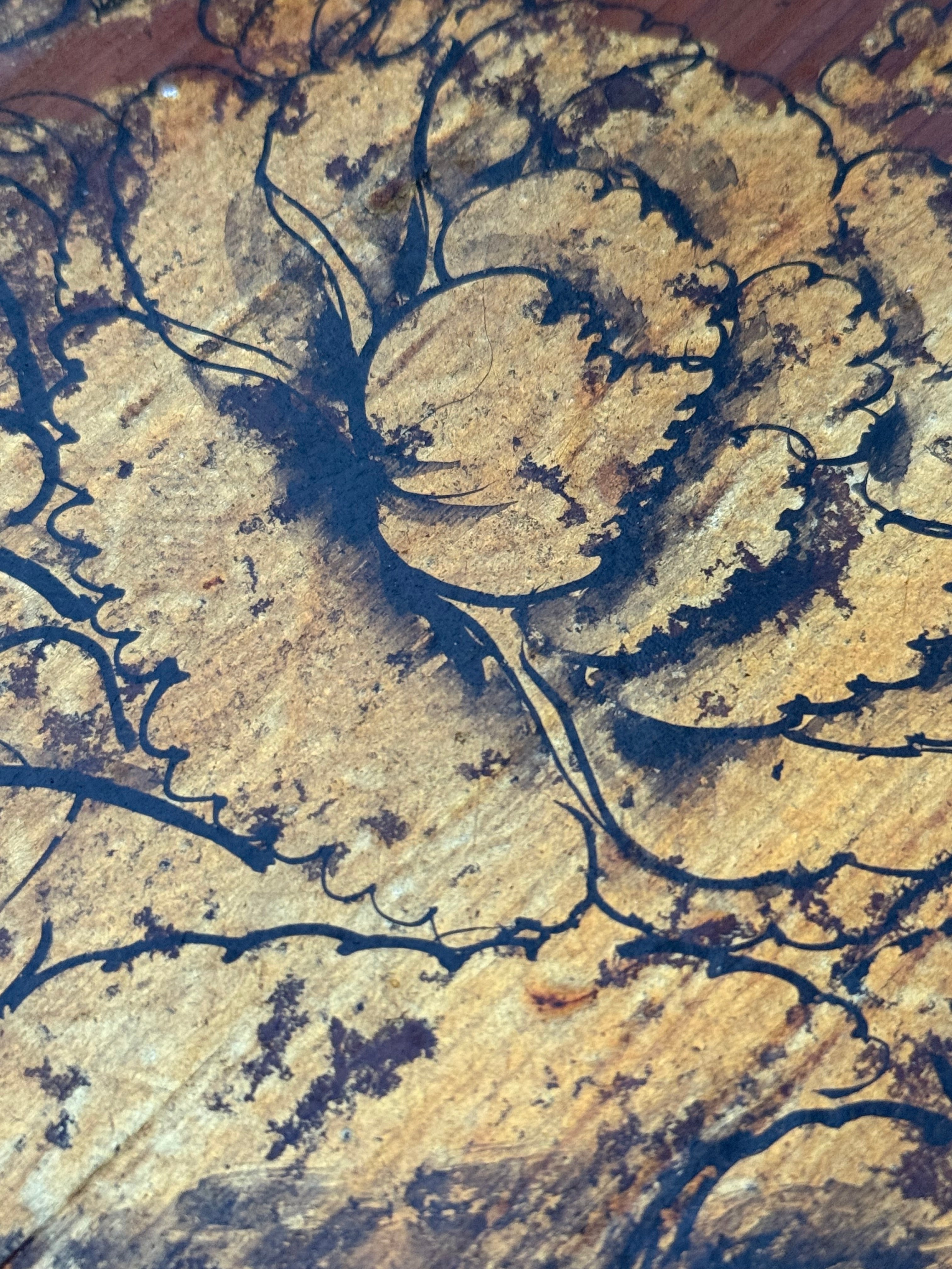 Circa 1890s: Handpainted Gold Leaf Chinese Scalloped Tray With Birds & Flowers