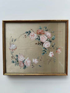 Roses: 19th Century Silk Painting with Gilt Frame