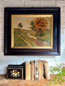 Seasonal Change: Large Early 20th Century Oil on Canvas with Ebonised Frame