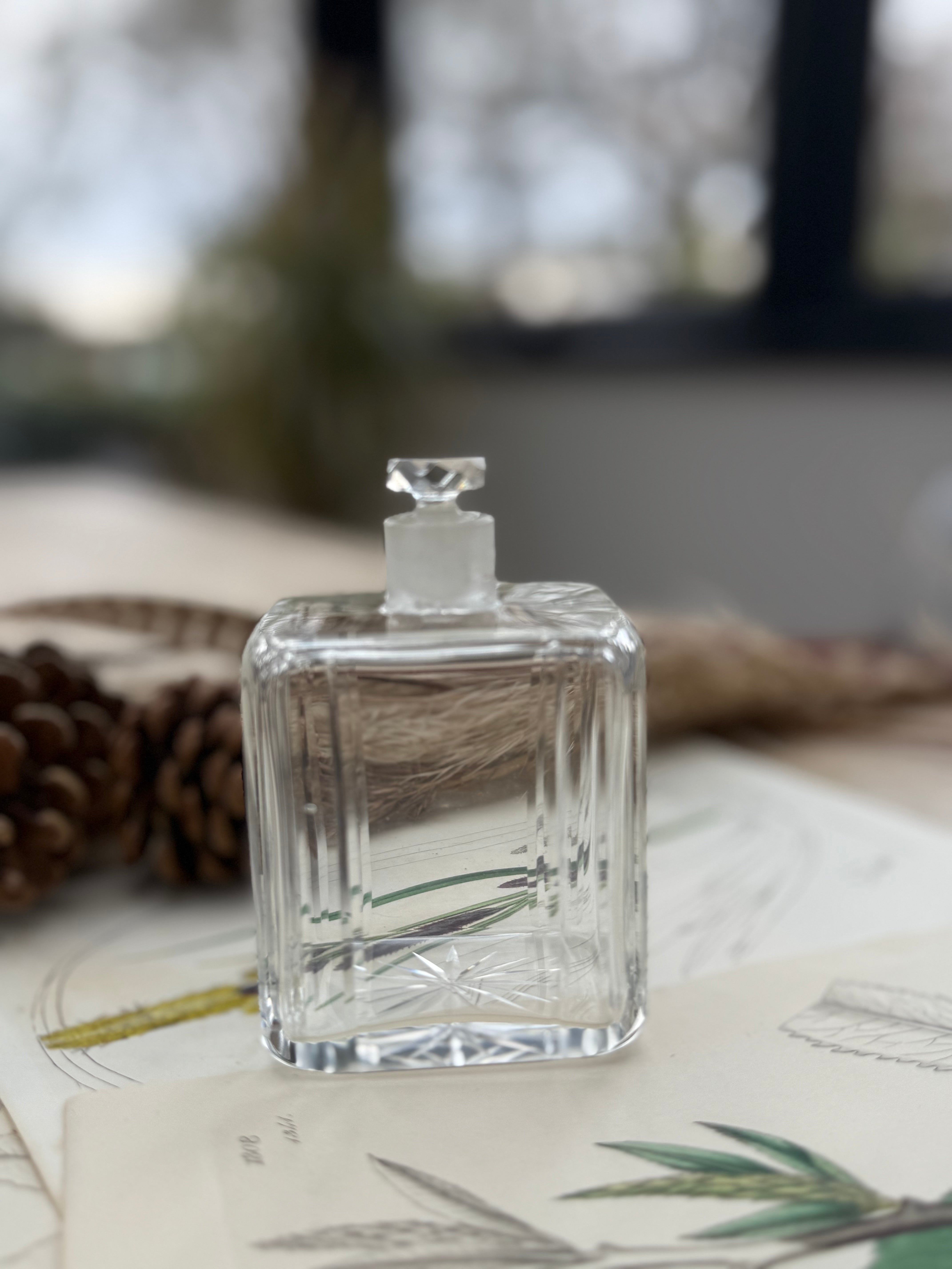 Small Glass French Cologne Bottle with Star Pattern: Circa 1940s