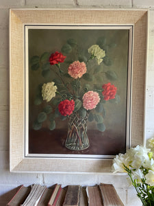 Signed Midcentury Floral Oil on Canvas in Reds & Pinks: Was £105 now £73.50 at checkout