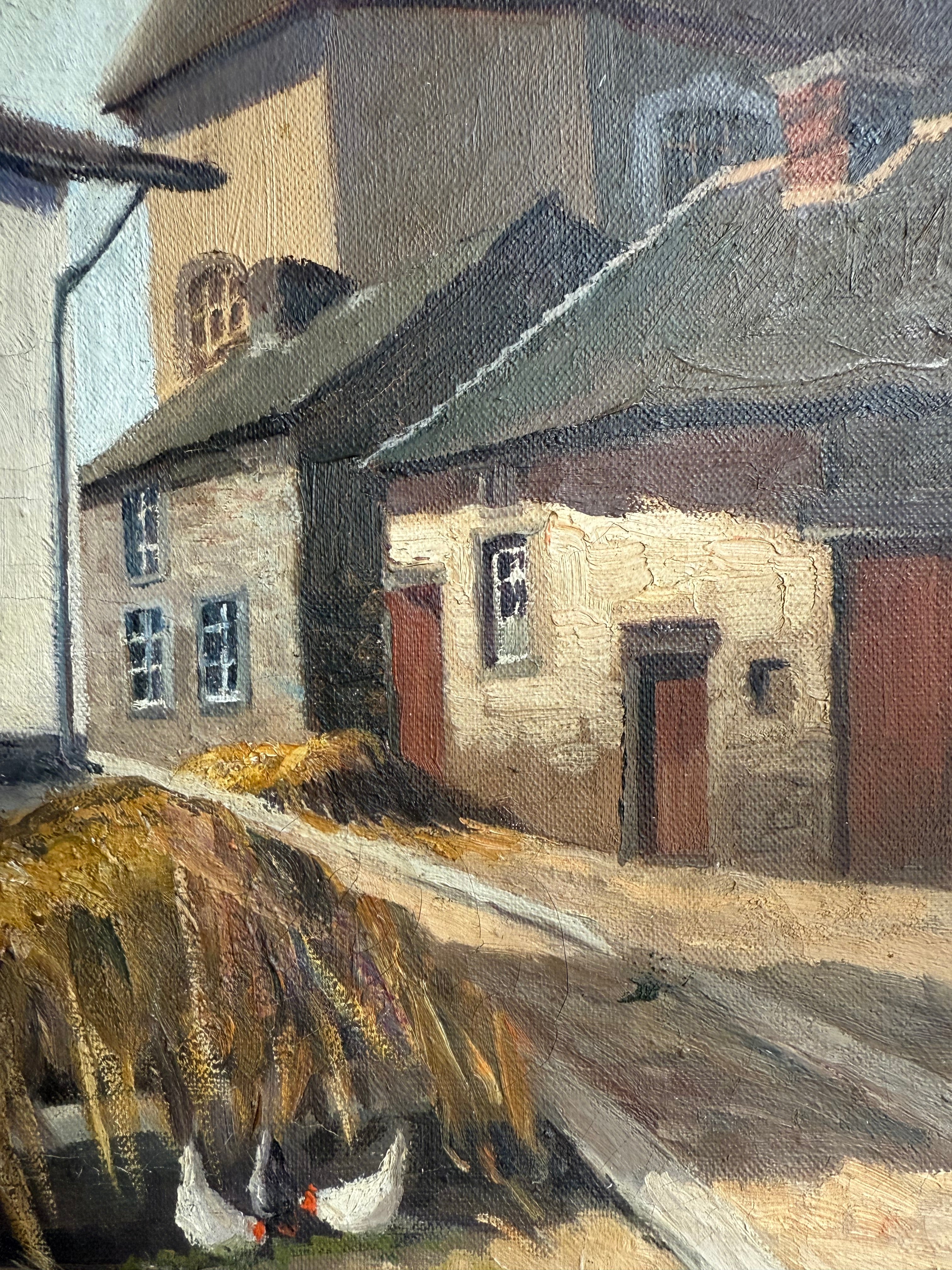 Early 20th Century Signed Oil on Canvas “The Hens”