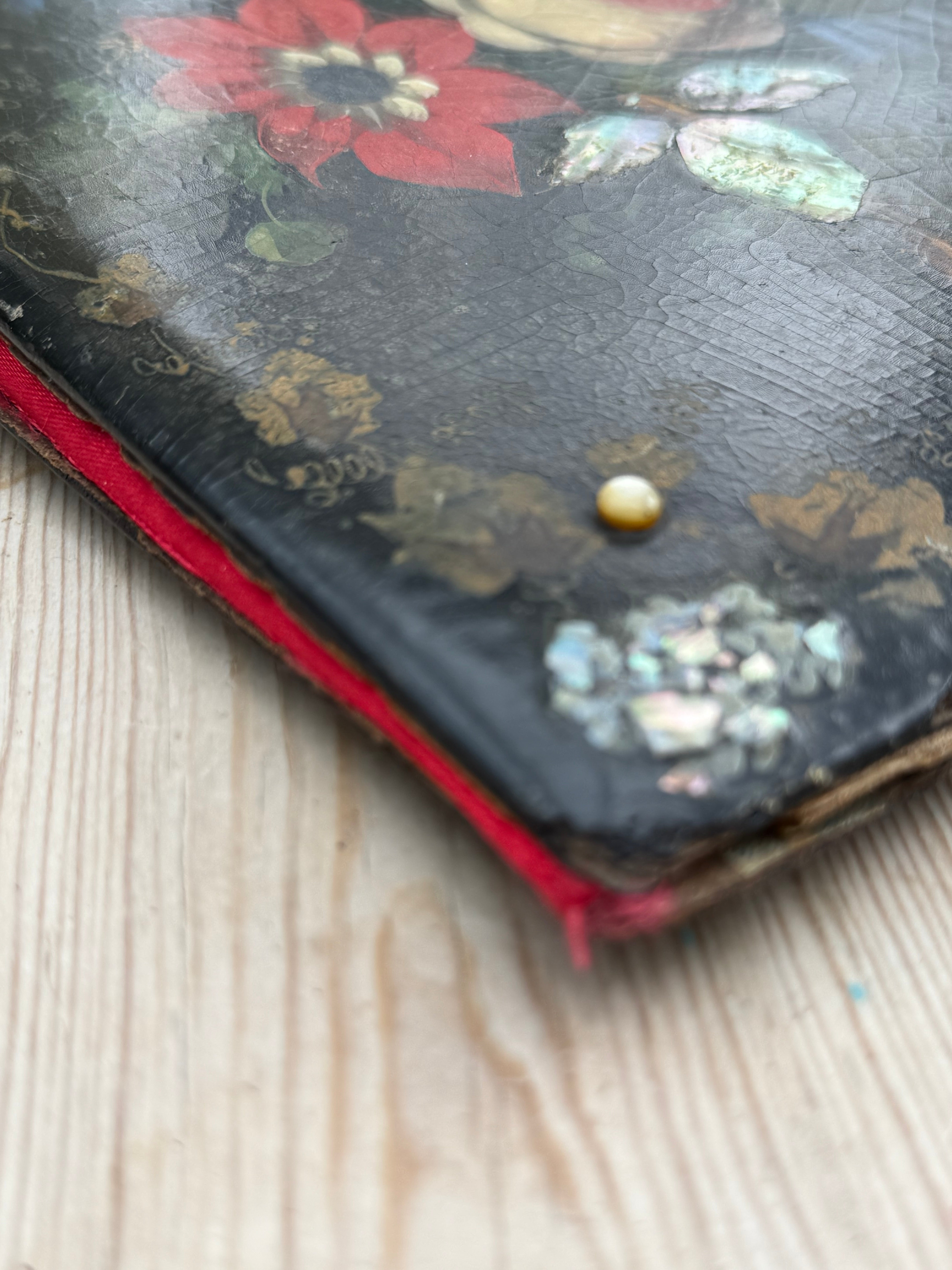 Circa 1890: Hand-Painted Papier Mache Blotting Pad with Mother of Pearl