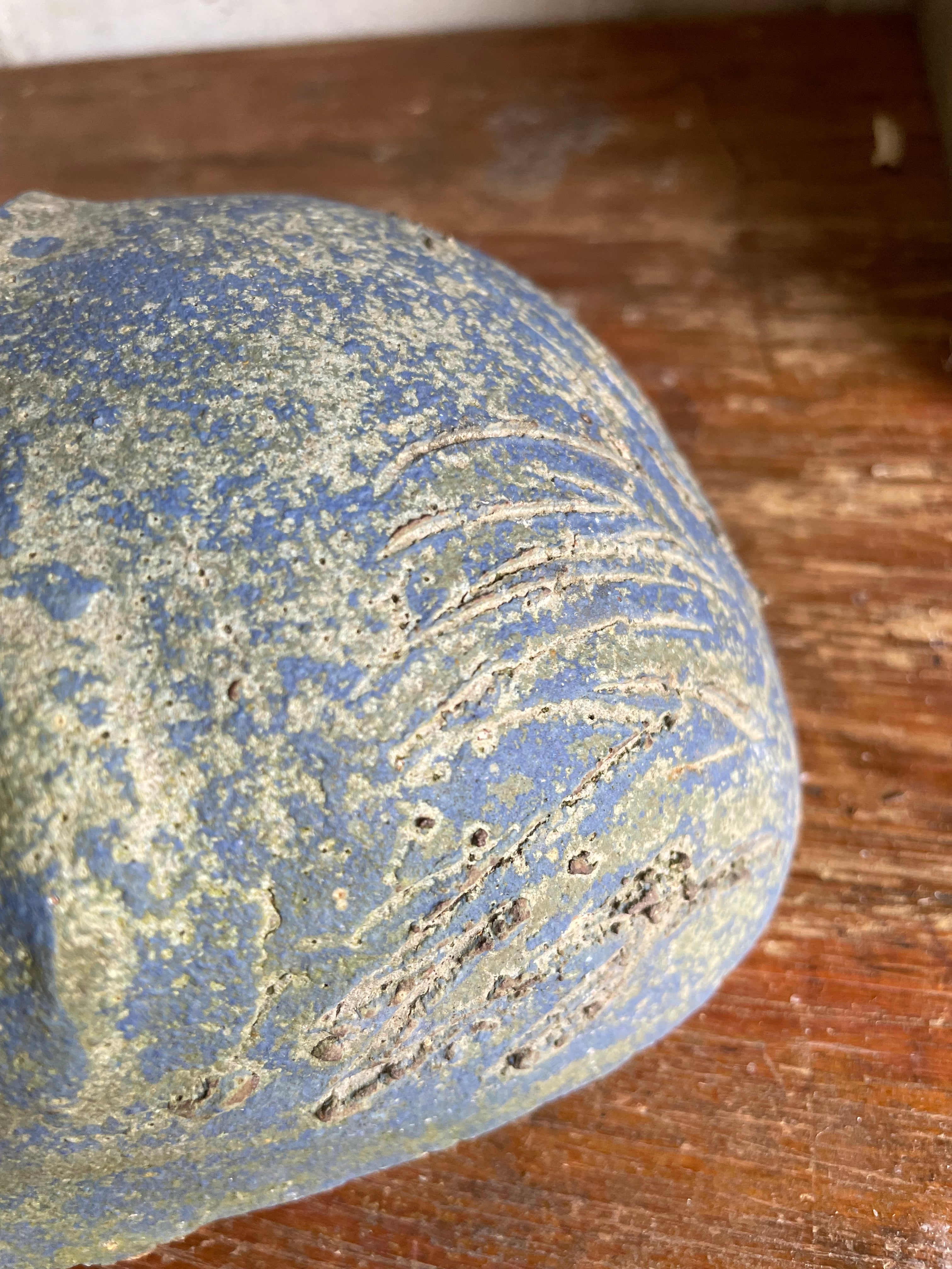 Decorative Sculptural Clay Face in Blue Hues