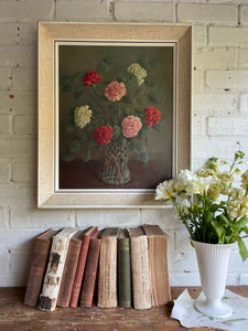 Signed Midcentury Floral Oil on Canvas in Reds & Pinks: Was £105 now £73.50 at checkout