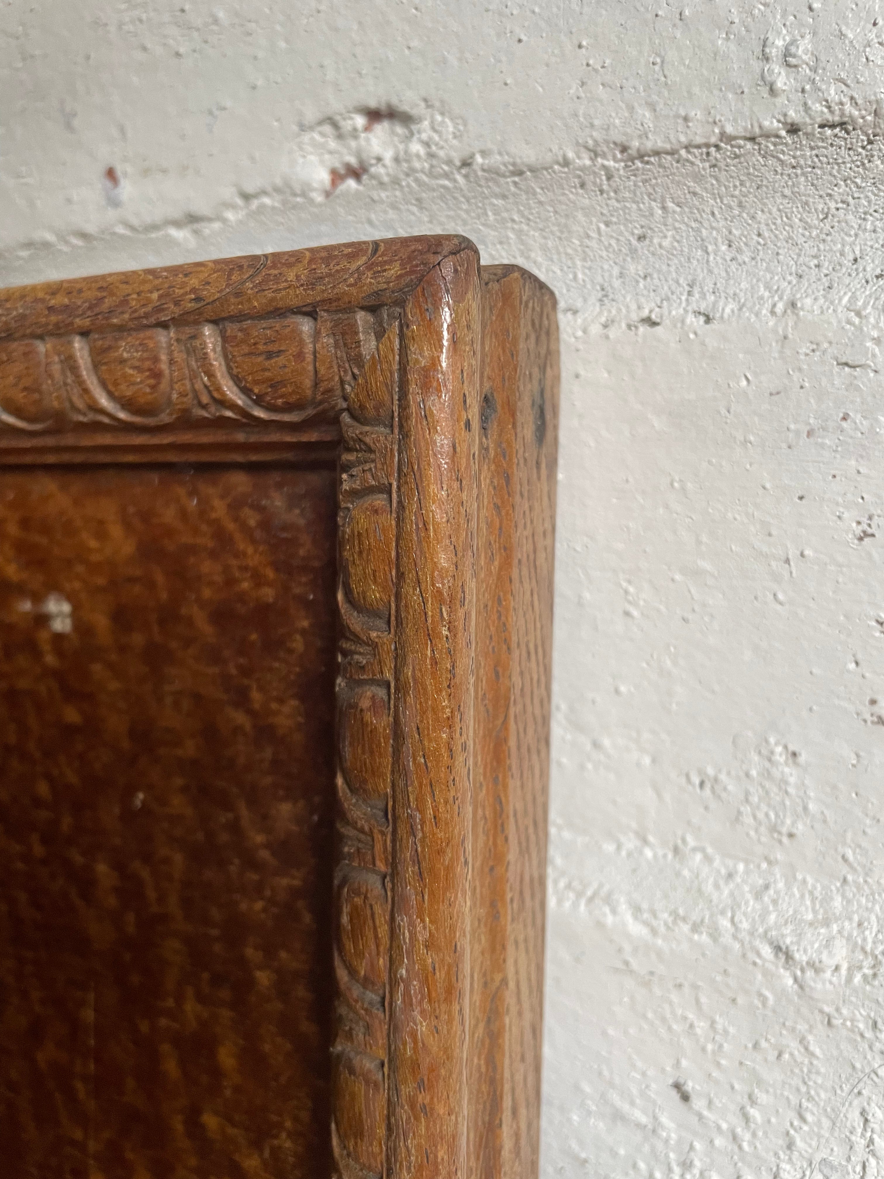 Edwardian Wood Tray with Iron Handles & Carved Decorative Detail