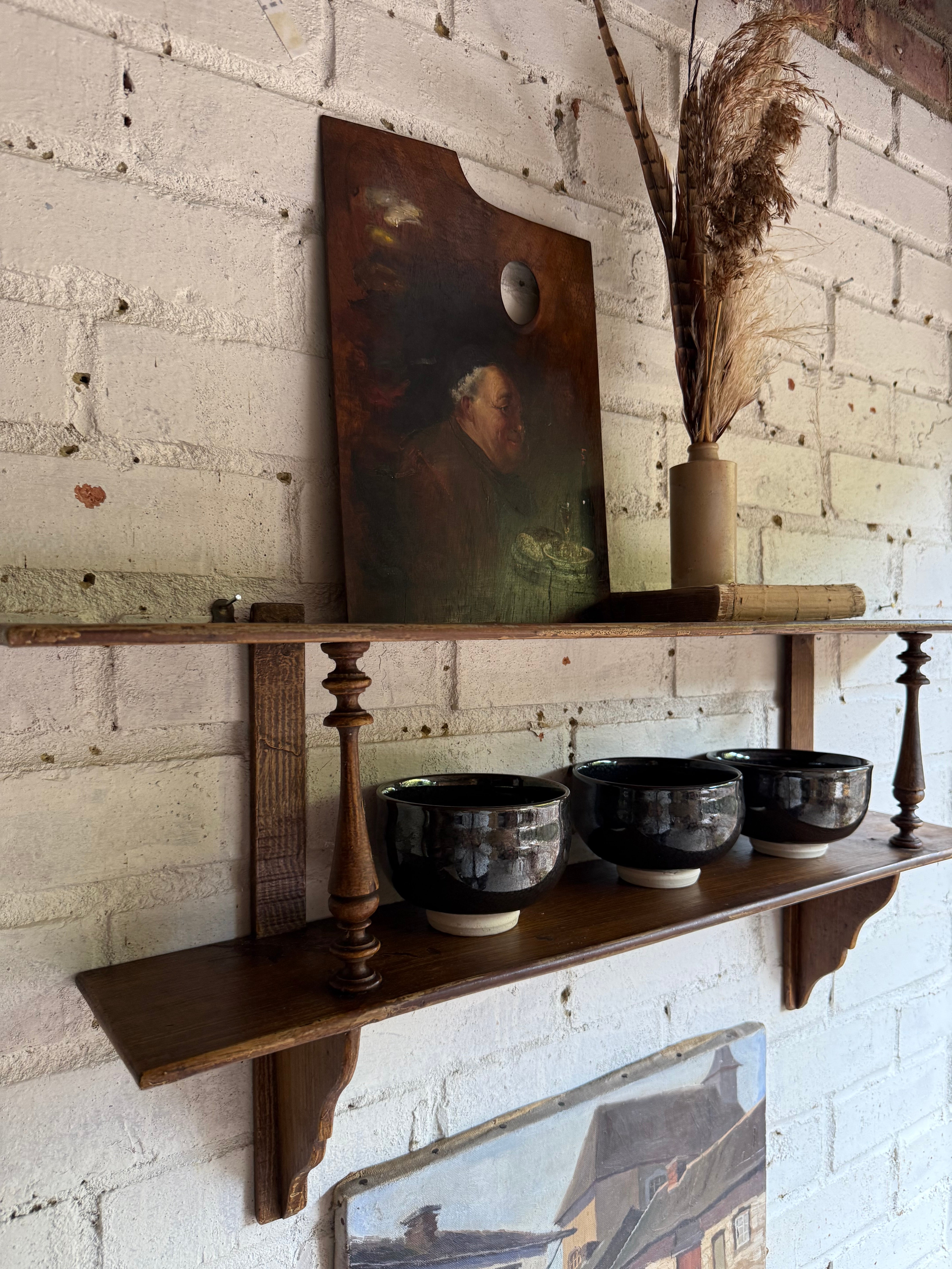 Early 20th Century Wall Hanging Shelf with Spindle Detail