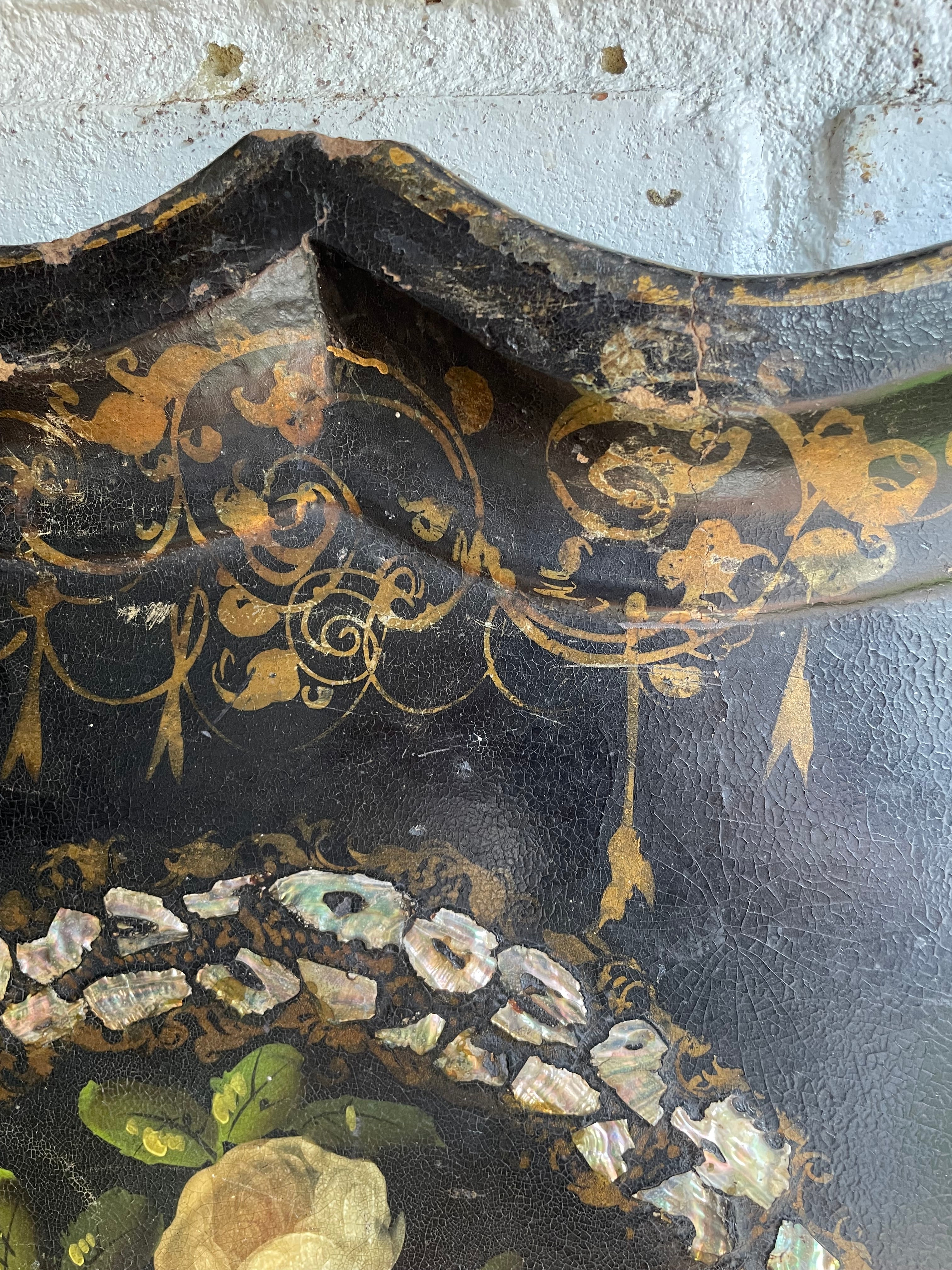 Oversized 19th Century Papier Mache Tray with Mother of Pearl