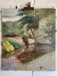 Waterside Reflection: Signed Oil on Board