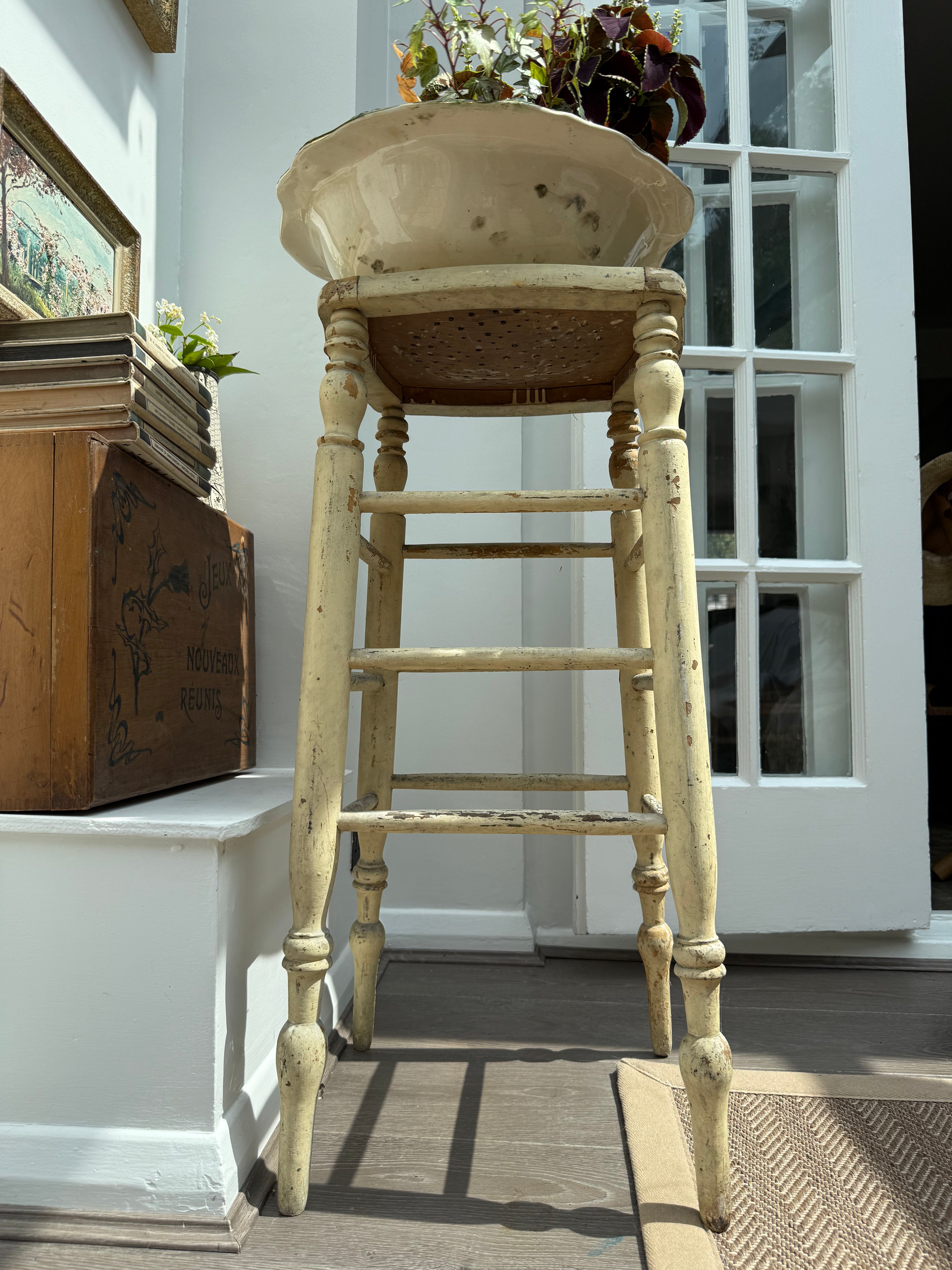 Very Tall Rustic French Antique Stool